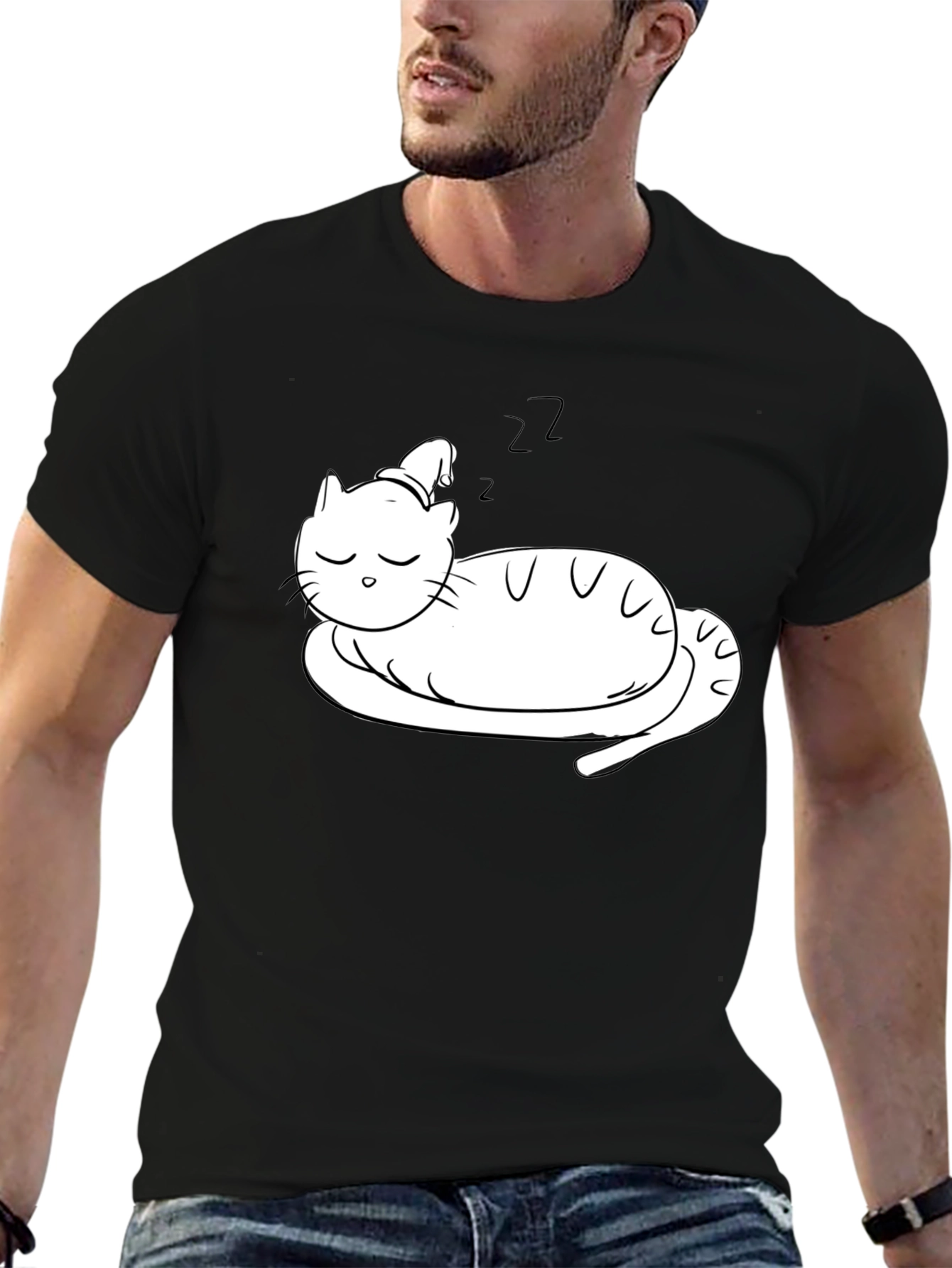 Sleeping Cat T-Shirt - Relaxed Fit Black
