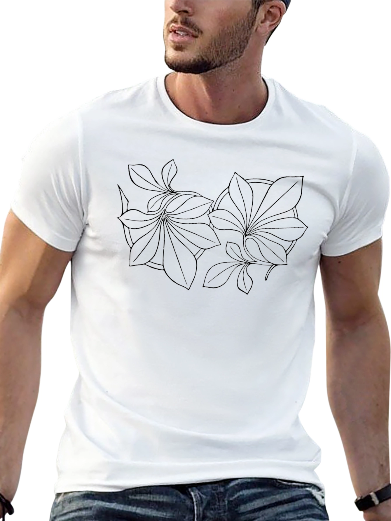 Botanical Print Black Tee - Modern Style