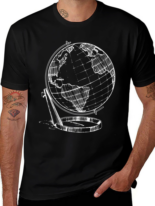 Globe Graphic Print Mens T-Shirt - Black