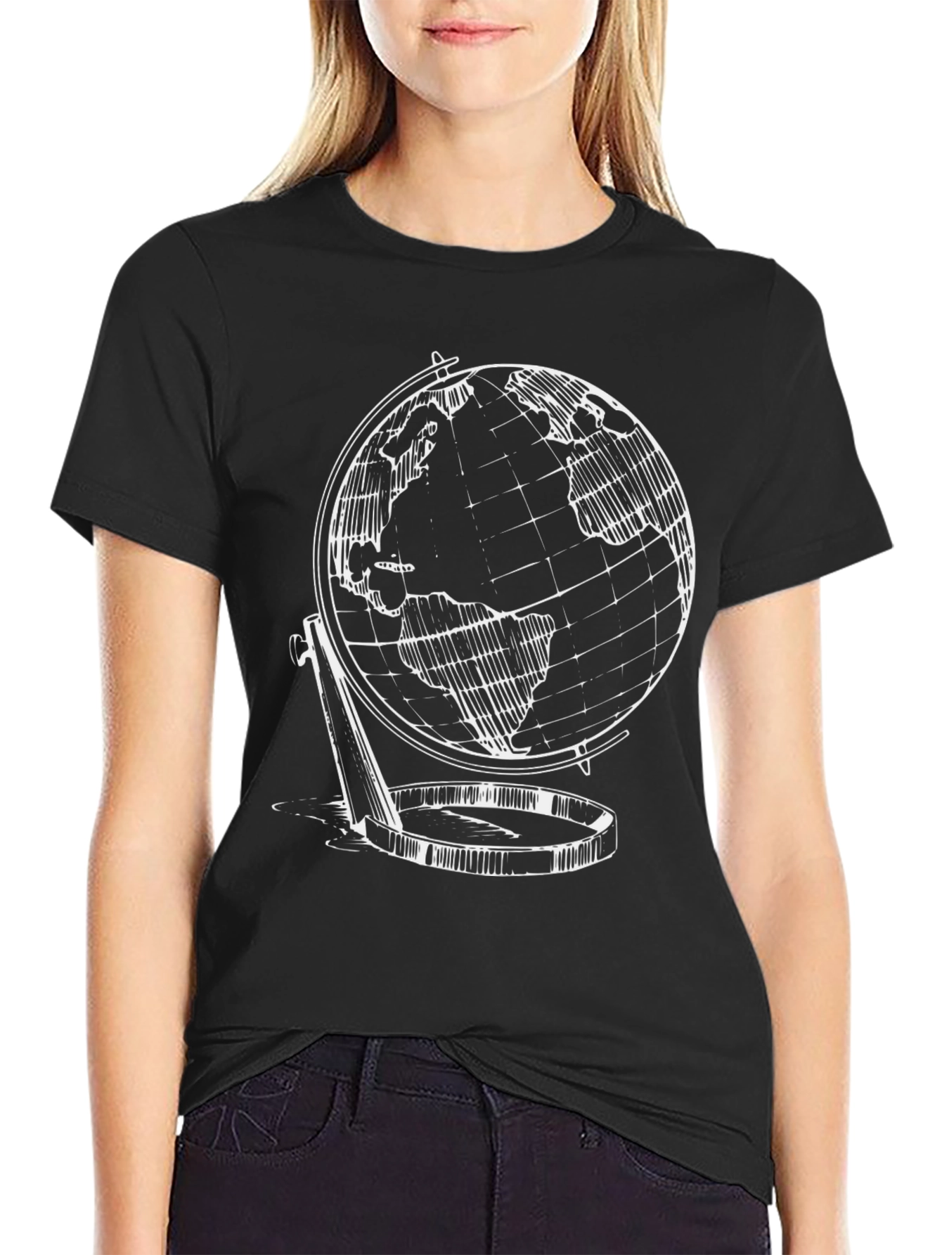Globe Graphic Print Mens T-Shirt - Black