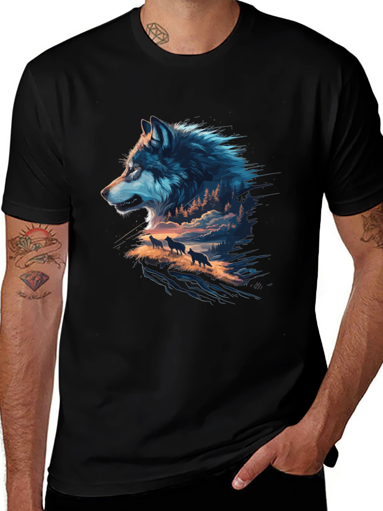 Wolf Pack Graphic Black T-Shirt