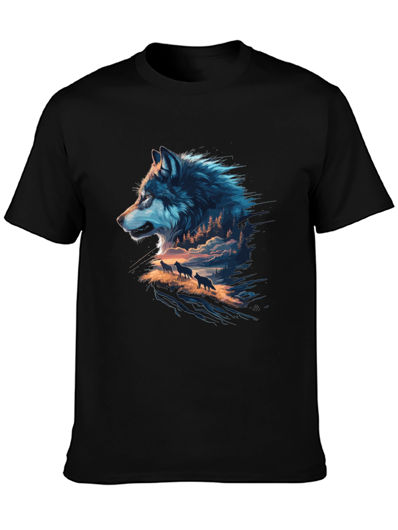 Wolf Pack Graphic Black T-Shirt