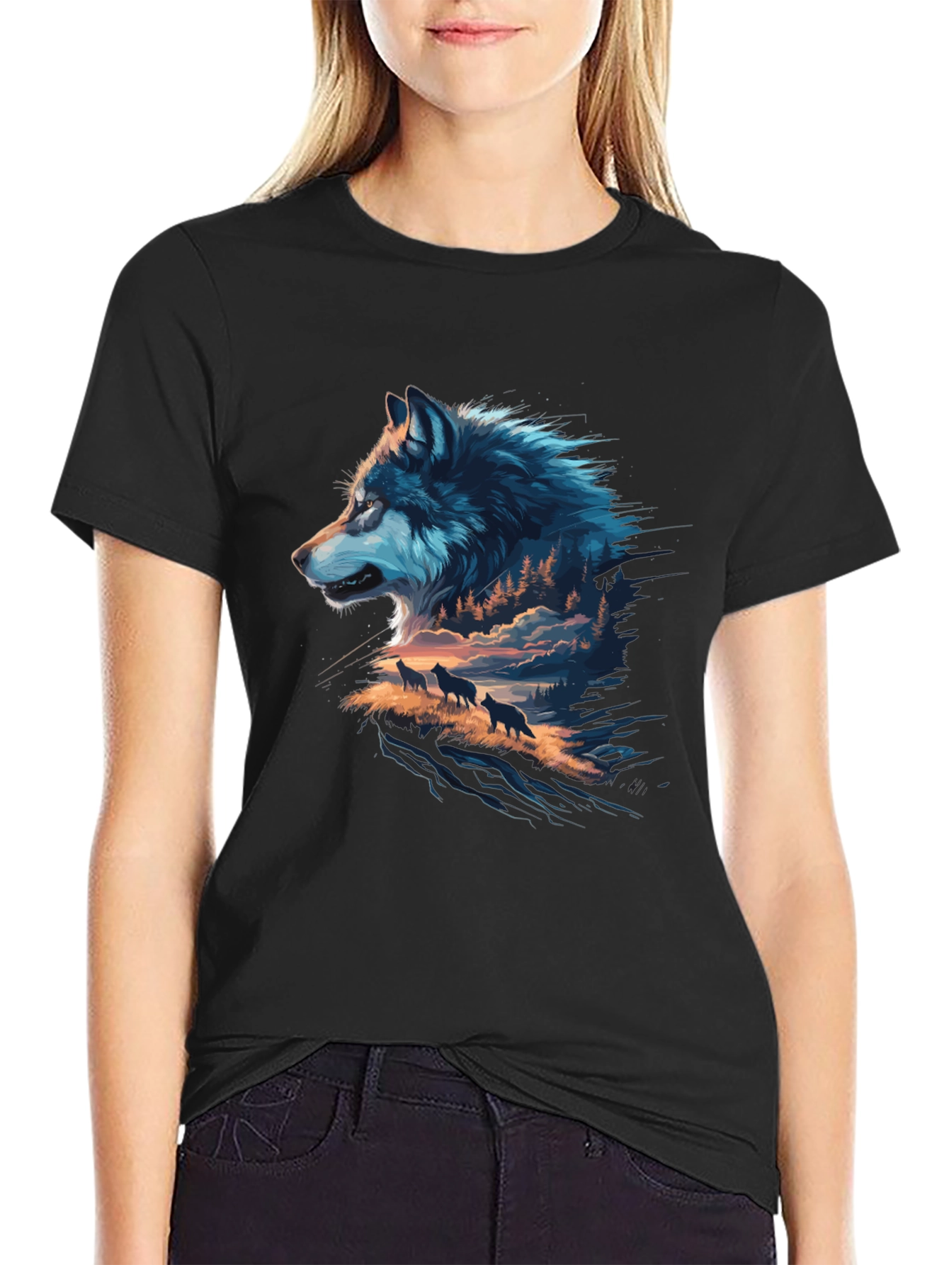 Wolf Pack Graphic Black T-Shirt