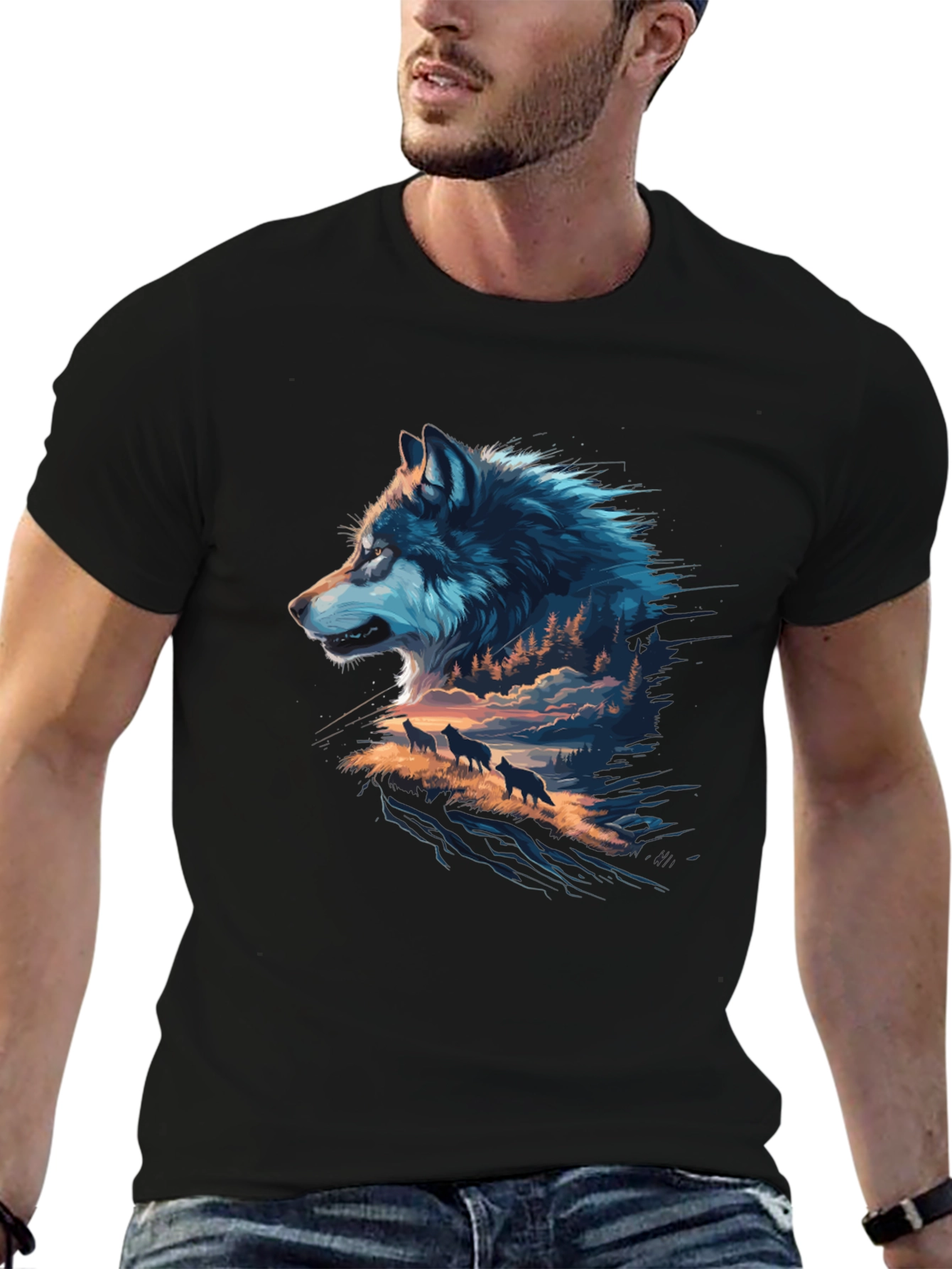 Wolf Pack Graphic Black T-Shirt