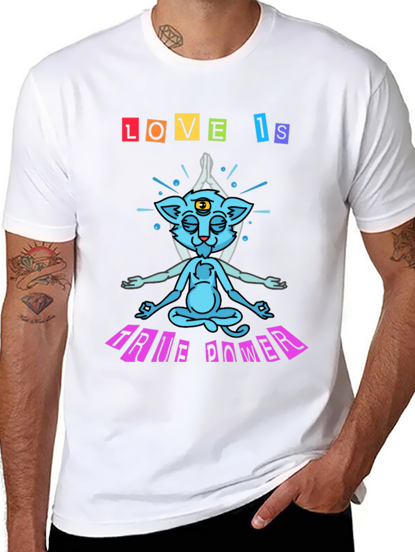 Love Is True Power Yoga Cat Graphic T-Shirt