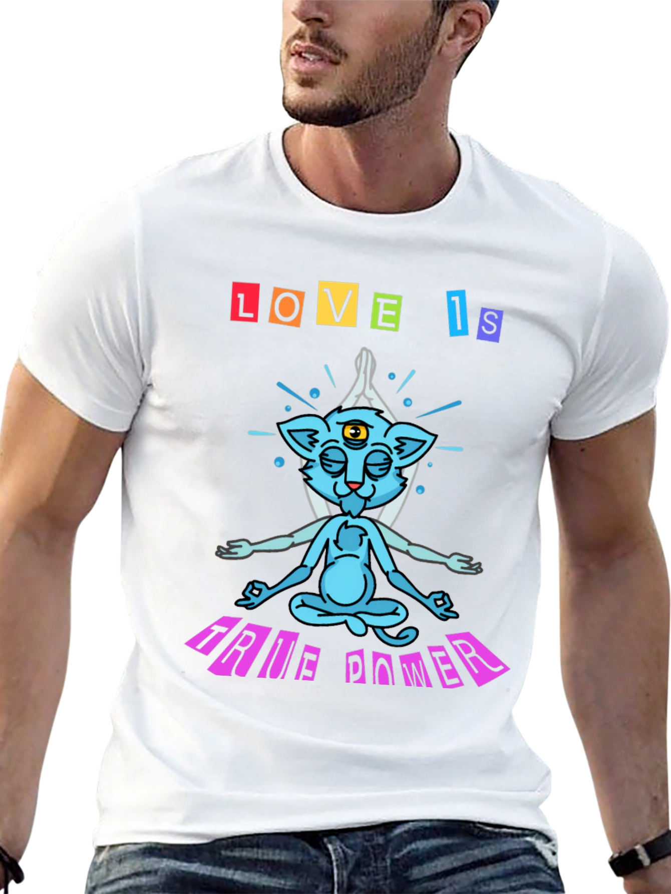 Love Is True Power Yoga Cat Graphic T-Shirt