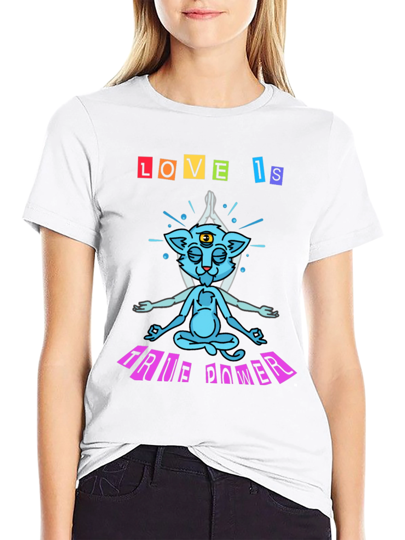 Love Is True Power Yoga Cat Graphic T-Shirt