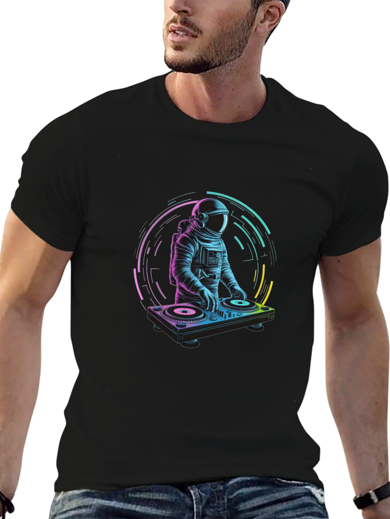 DJ Astronaut T-Shirt - Black Crew Neck Graphic Tee