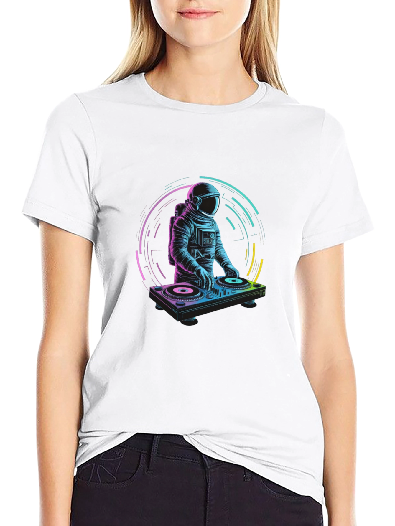 DJ Astronaut T-Shirt - Black Crew Neck Graphic Tee