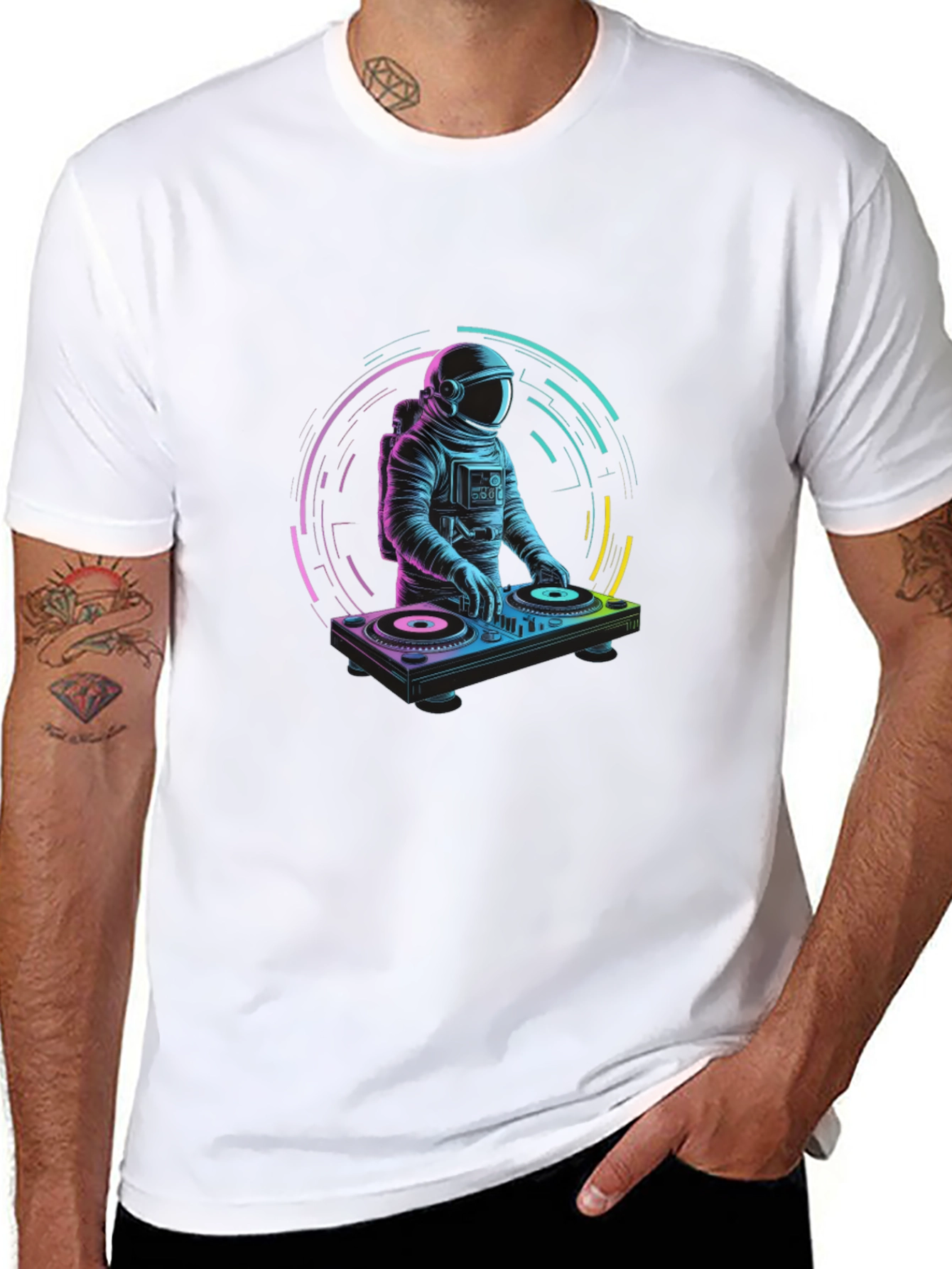DJ Astronaut T-Shirt - Black Crew Neck Graphic Tee
