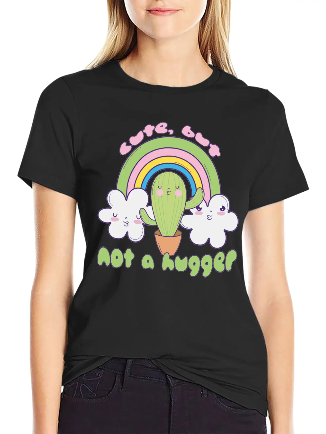 Cute Cactus Doodle Not A Hugger Unisex Casual T-Shirt – Clean Design For Daily Comfort