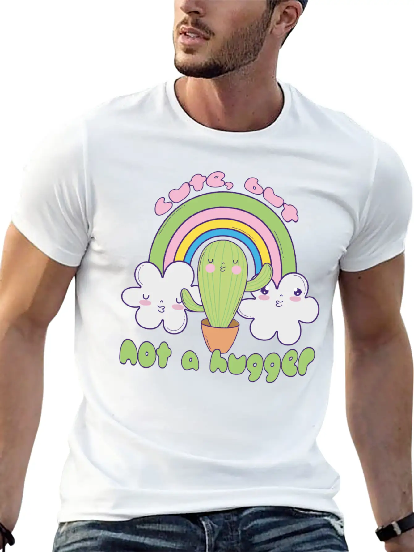 Cute Cactus Doodle Not A Hugger Unisex Casual T-Shirt – Clean Design For Daily Comfort