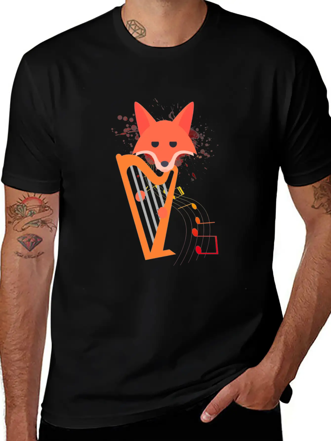 Cute Funny Fox Playing Harp Animal Musician Gift Unisex Casual T-Shirt – Clean Design For Daily Comfort