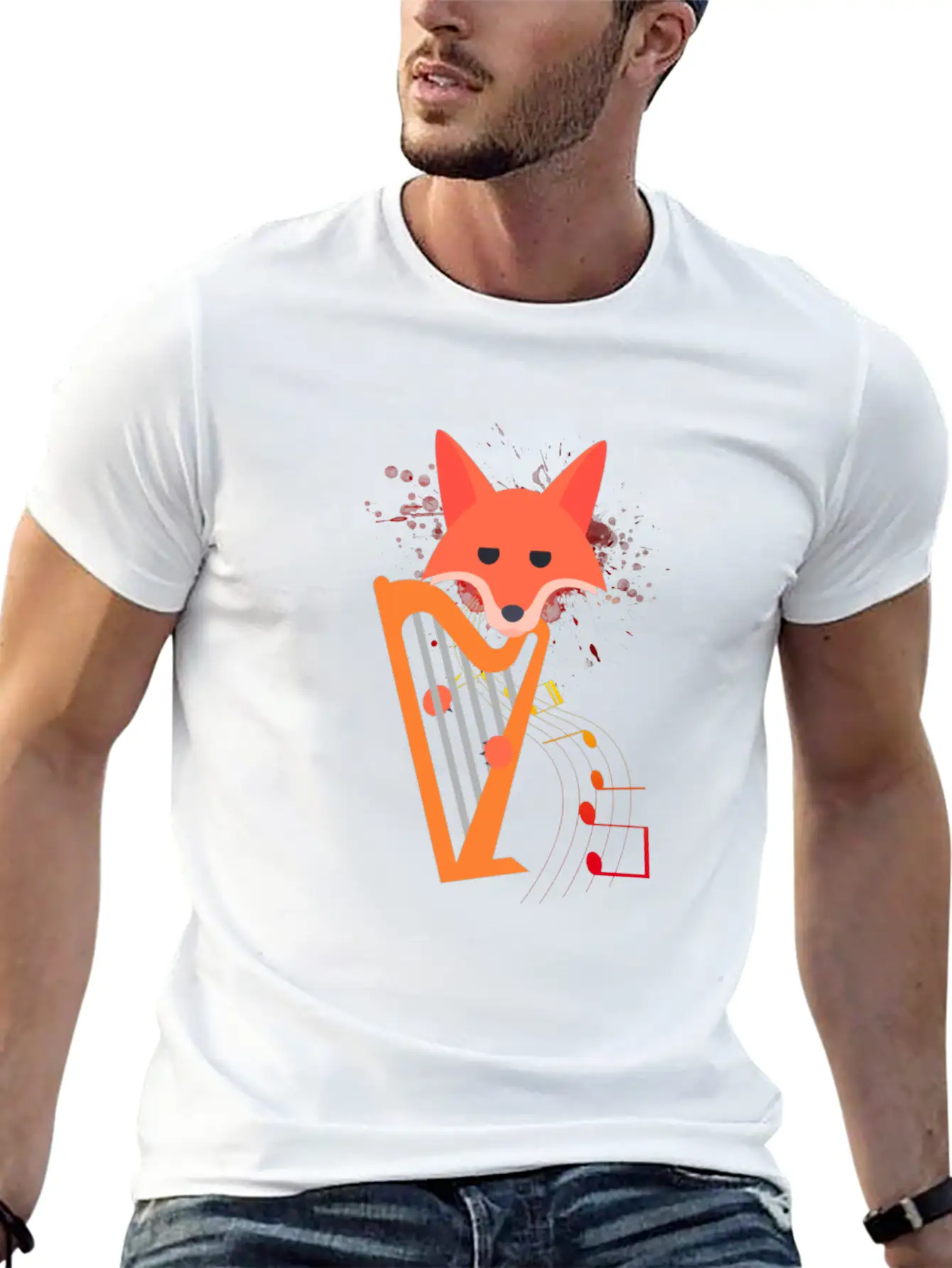 Cute Funny Fox Playing Harp Animal Musician Gift Unisex Casual T-Shirt – Clean Design For Daily Comfort