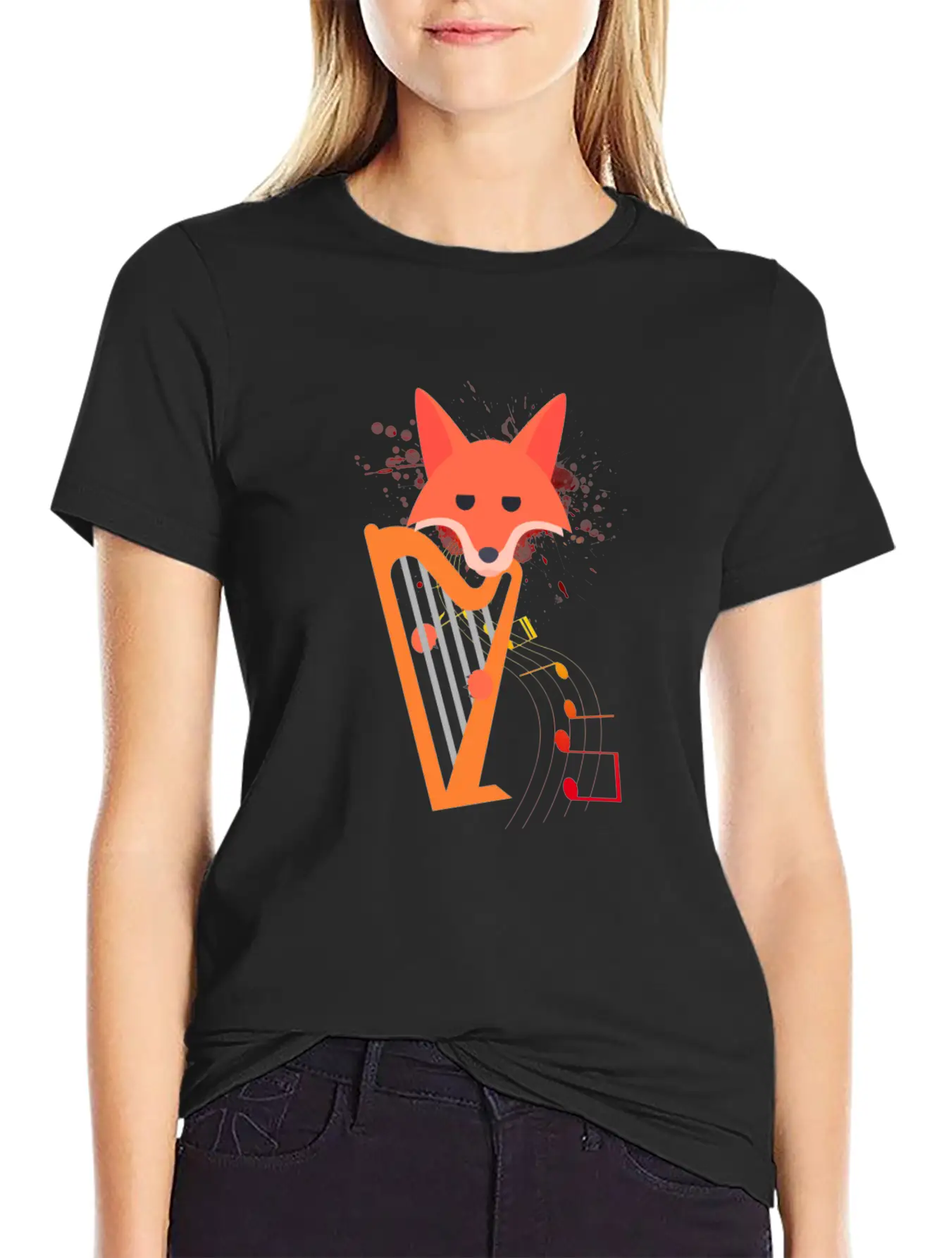 Cute Funny Fox Playing Harp Animal Musician Gift Unisex Casual T-Shirt – Clean Design For Daily Comfort