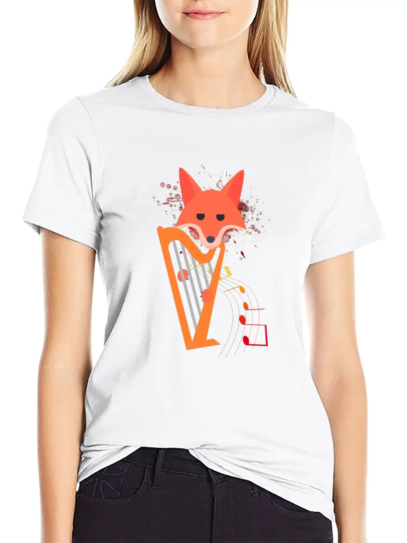 Cute Funny Fox Playing Harp Animal Musician Gift Unisex Casual T-Shirt – Clean Design For Daily Comfort