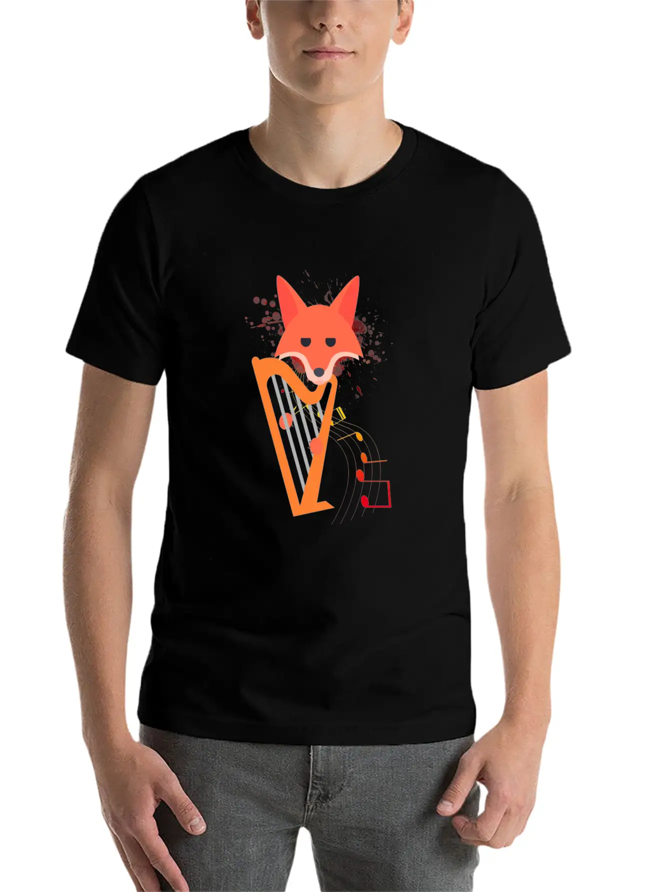Cute Funny Fox Playing Harp Animal Musician Gift Unisex Casual T-Shirt – Clean Design For Daily Comfort