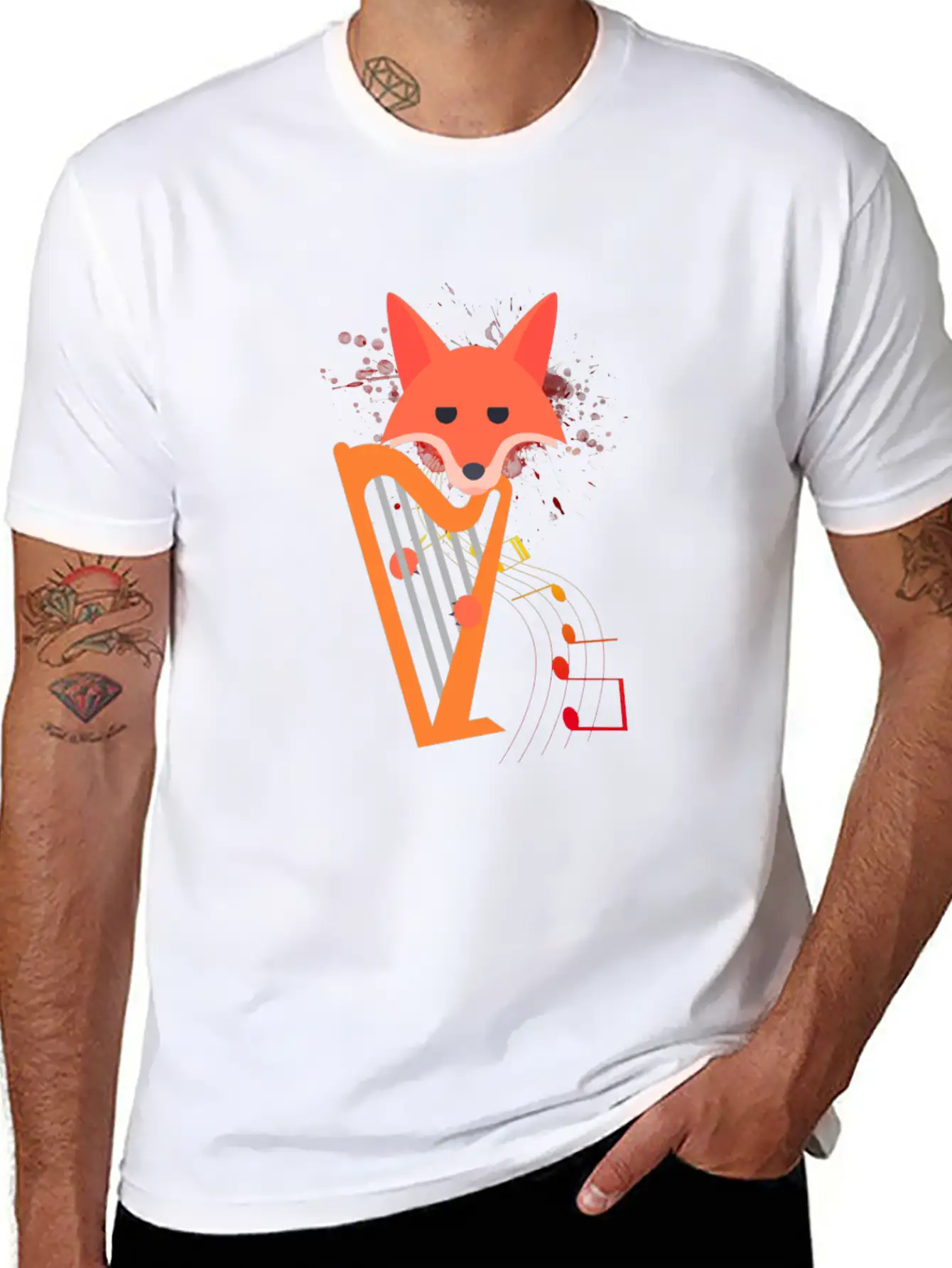 Cute Funny Fox Playing Harp Animal Musician Gift Unisex Casual T-Shirt – Clean Design For Daily Comfort