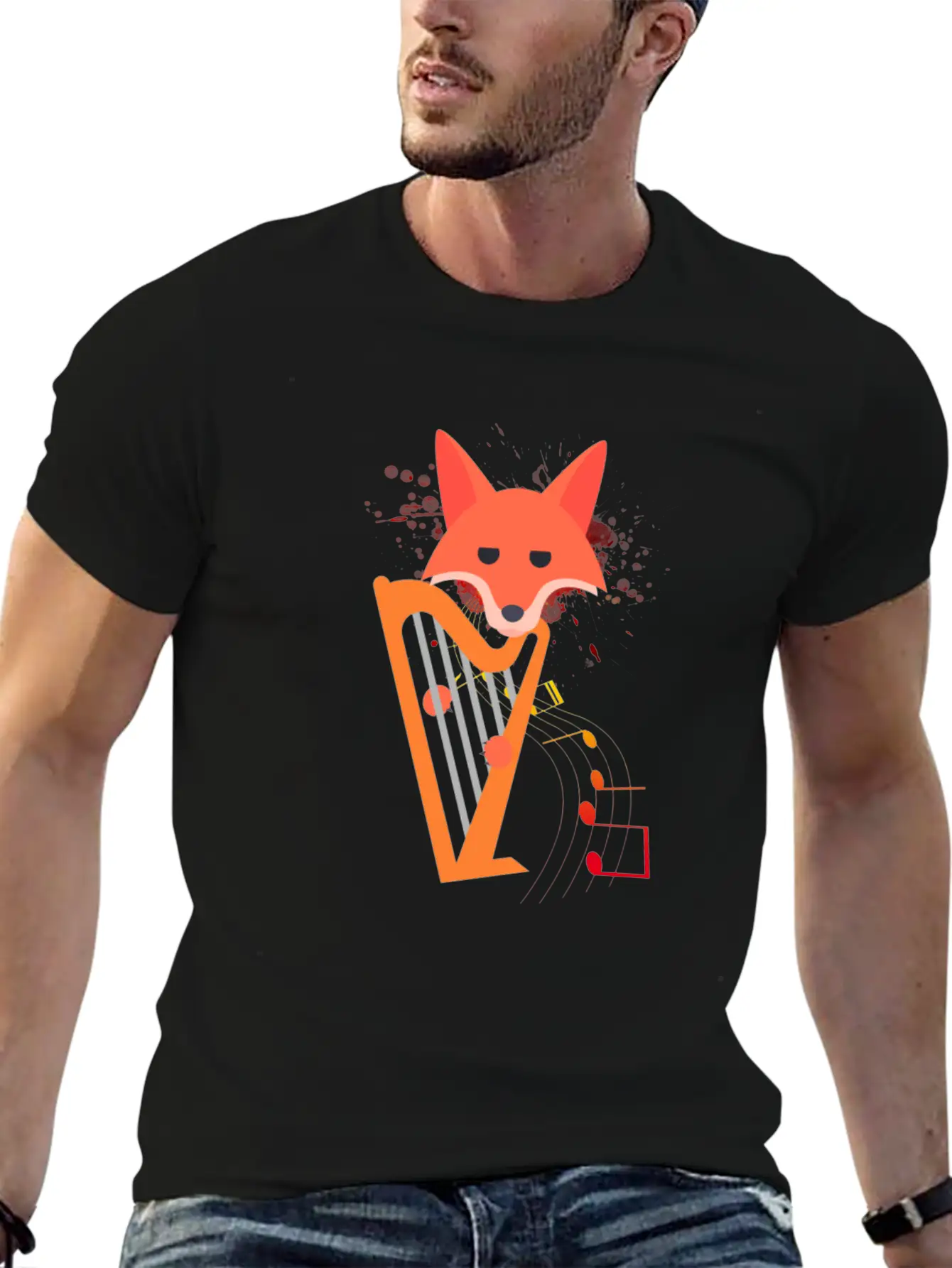 Cute Funny Fox Playing Harp Animal Musician Gift Unisex Casual T-Shirt – Clean Design For Daily Comfort