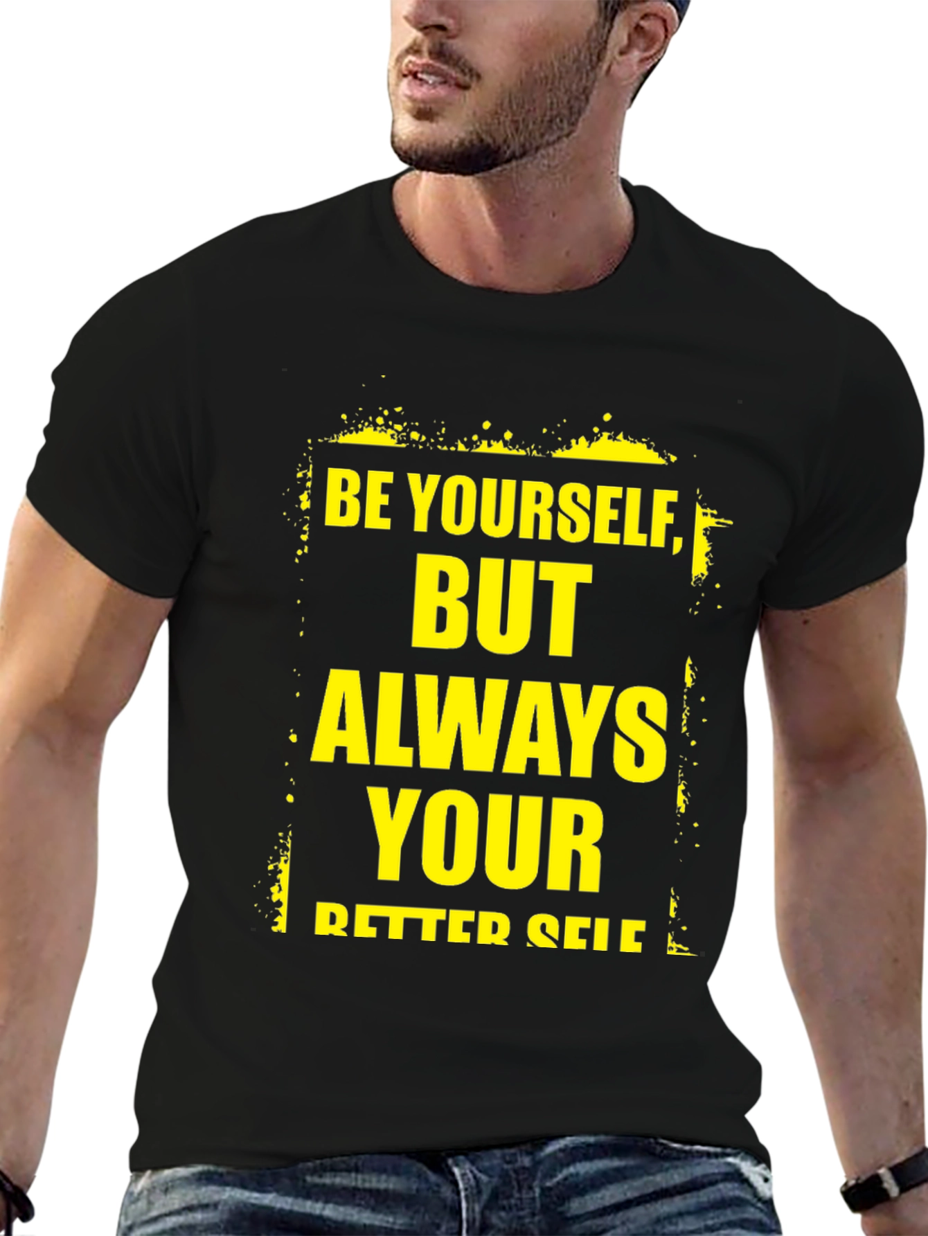 Inspirational Be Yourself Graphic Print Black T-Shirt