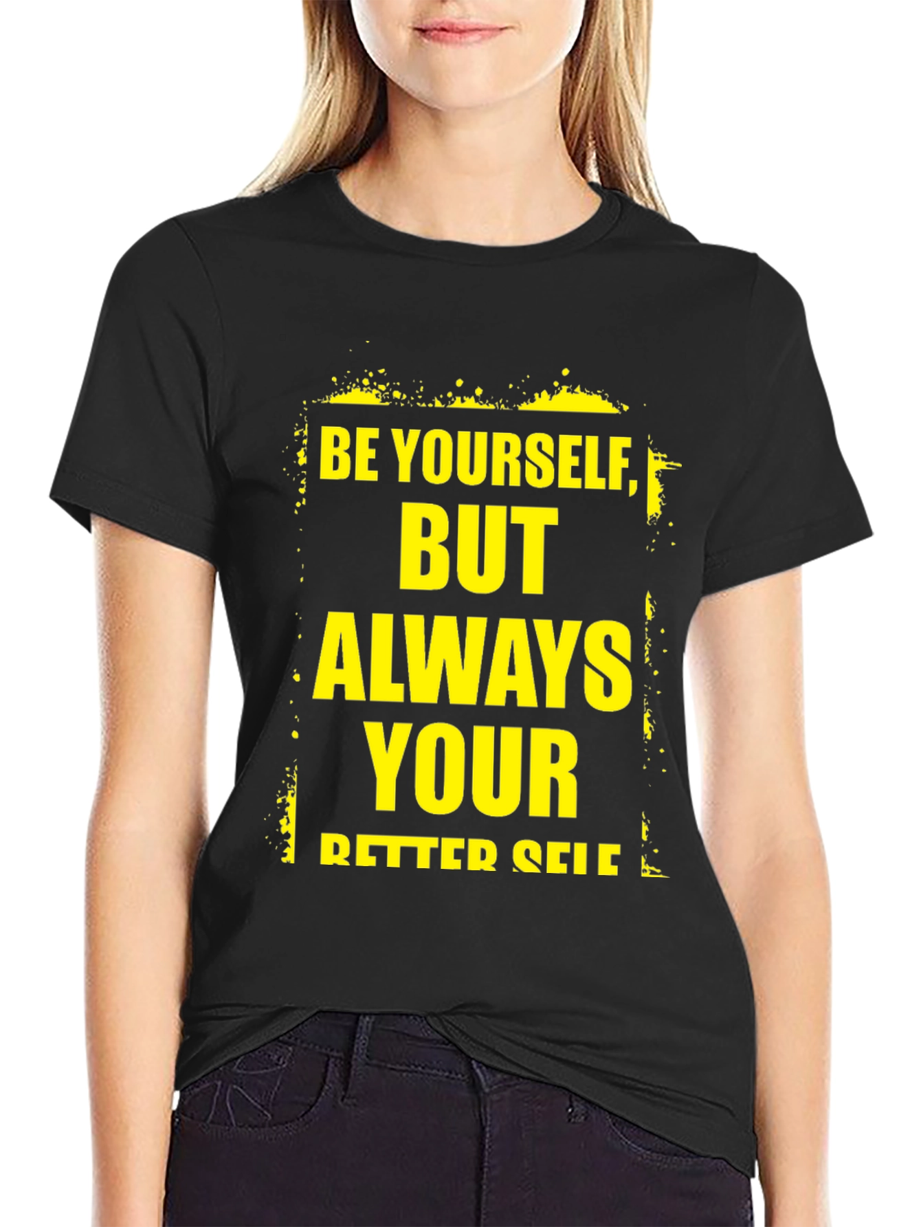 Inspirational Be Yourself Graphic Print Black T-Shirt