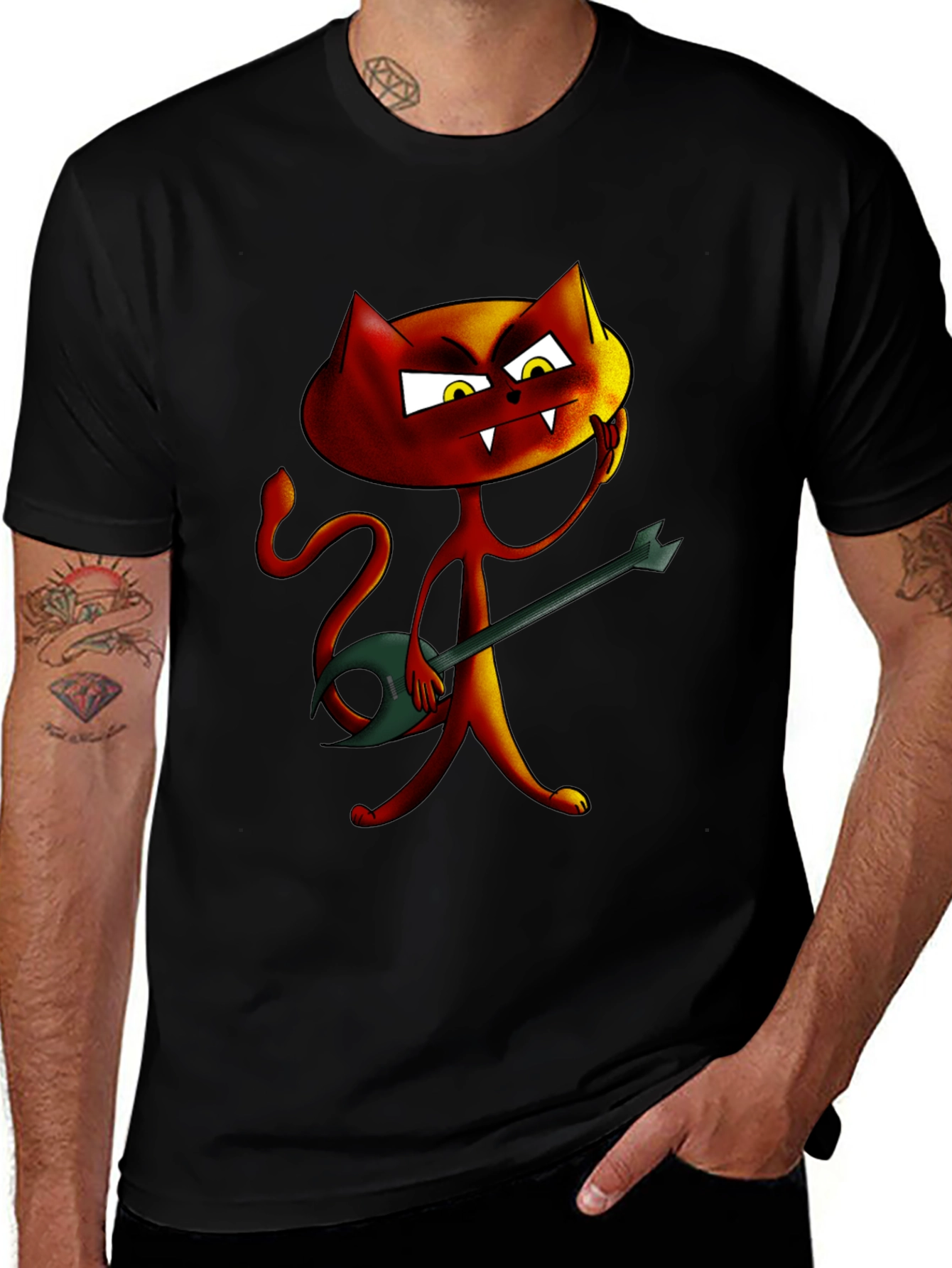 Rockin Red Cat Graphic Tee - Unique Cartoon Design