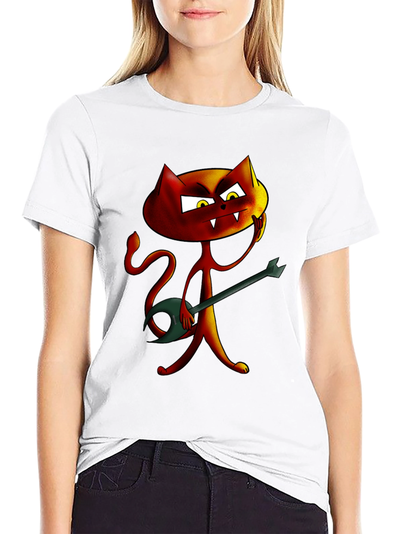 Rockin Red Cat Graphic Tee - Unique Cartoon Design