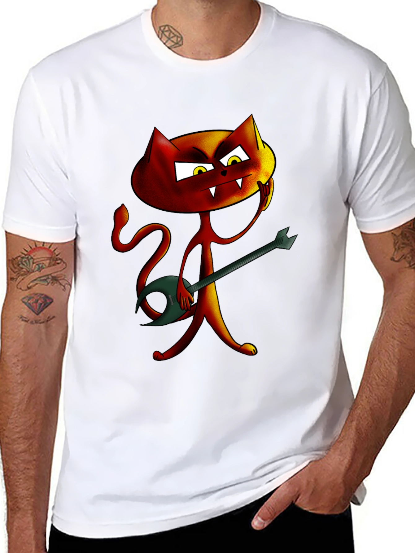 Rockin Red Cat Graphic Tee - Unique Cartoon Design