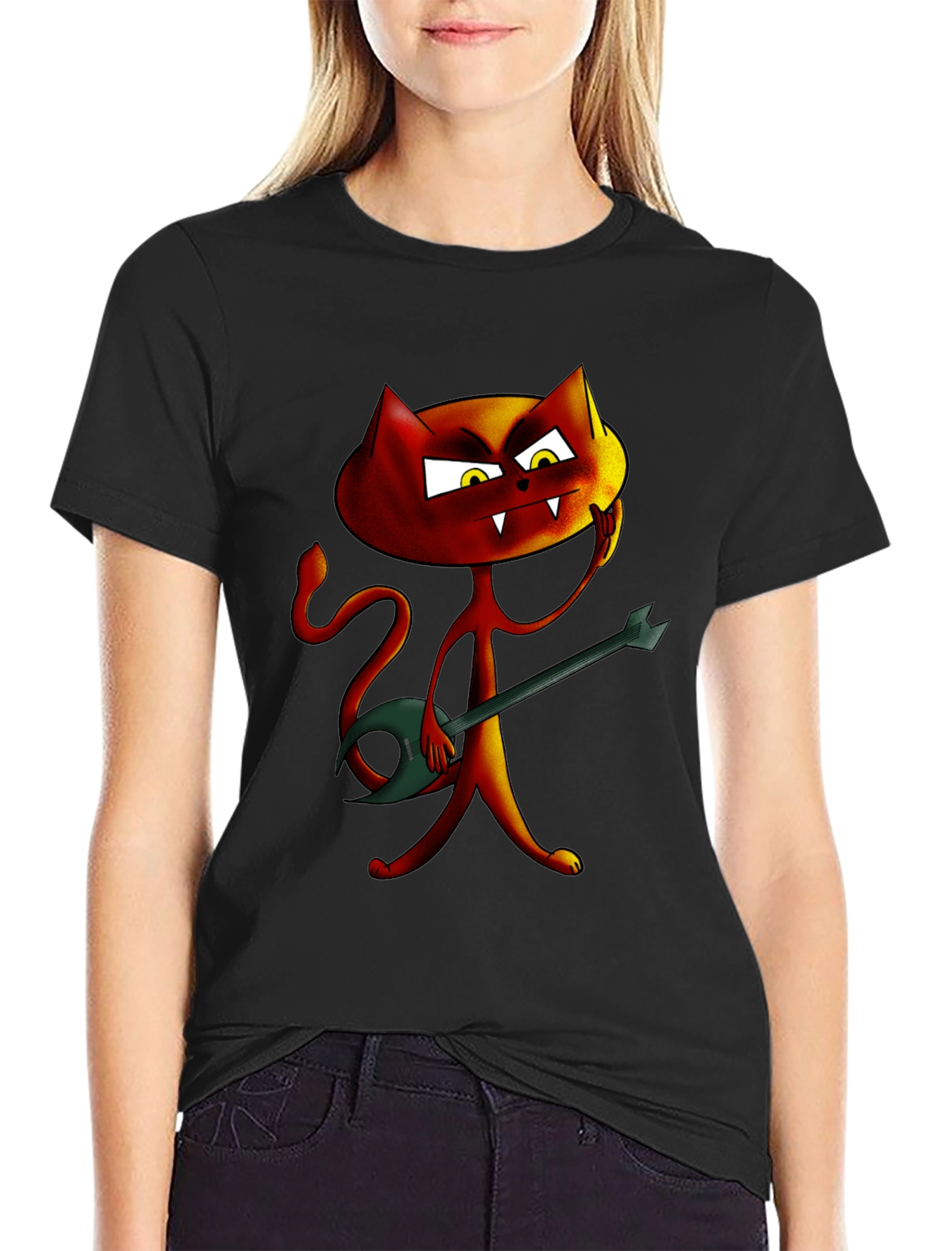 Rockin Red Cat Graphic Tee - Unique Cartoon Design