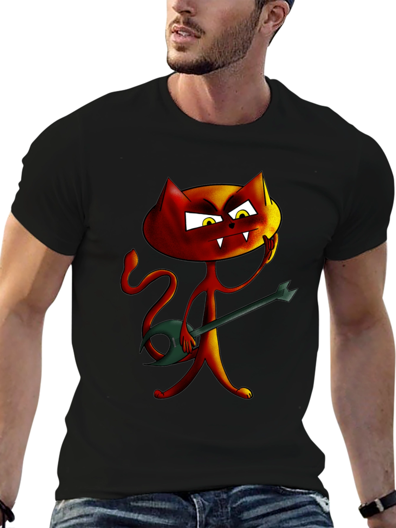 Rockin Red Cat Graphic Tee - Unique Cartoon Design