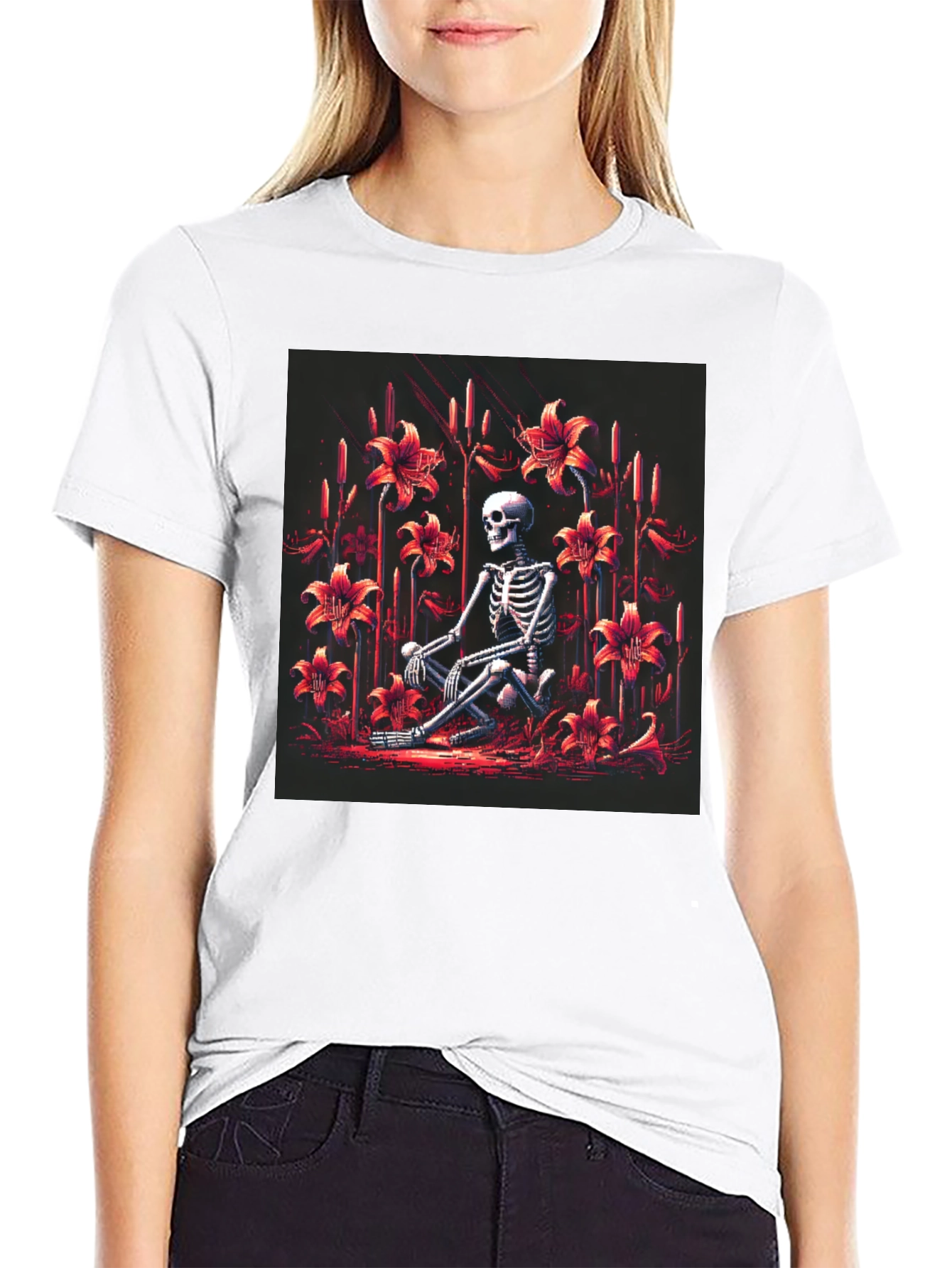 Skeleton in Floral Garden Graphic T-Shirt