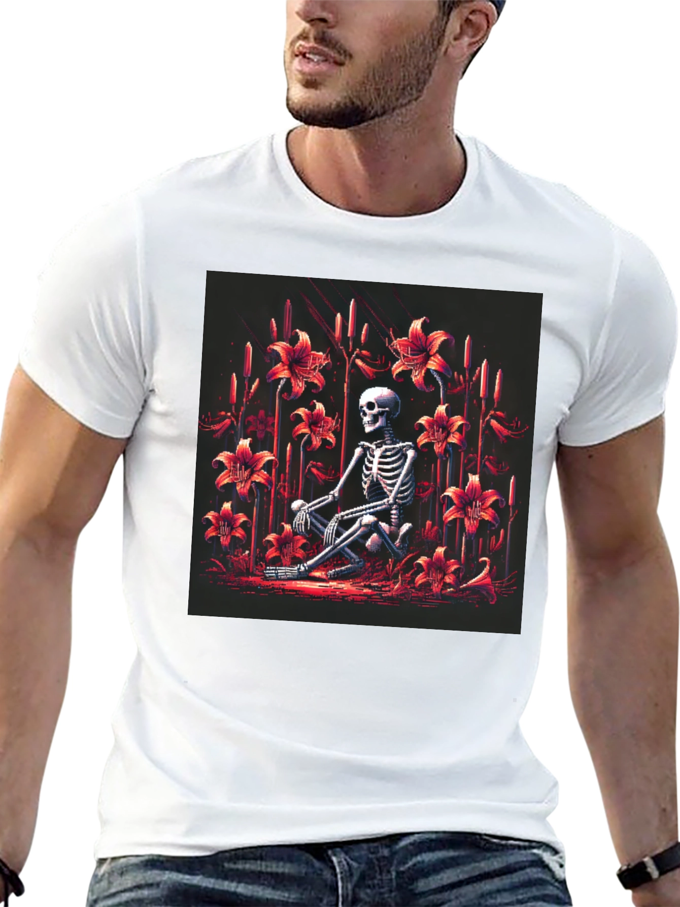Skeleton in Floral Garden Graphic T-Shirt