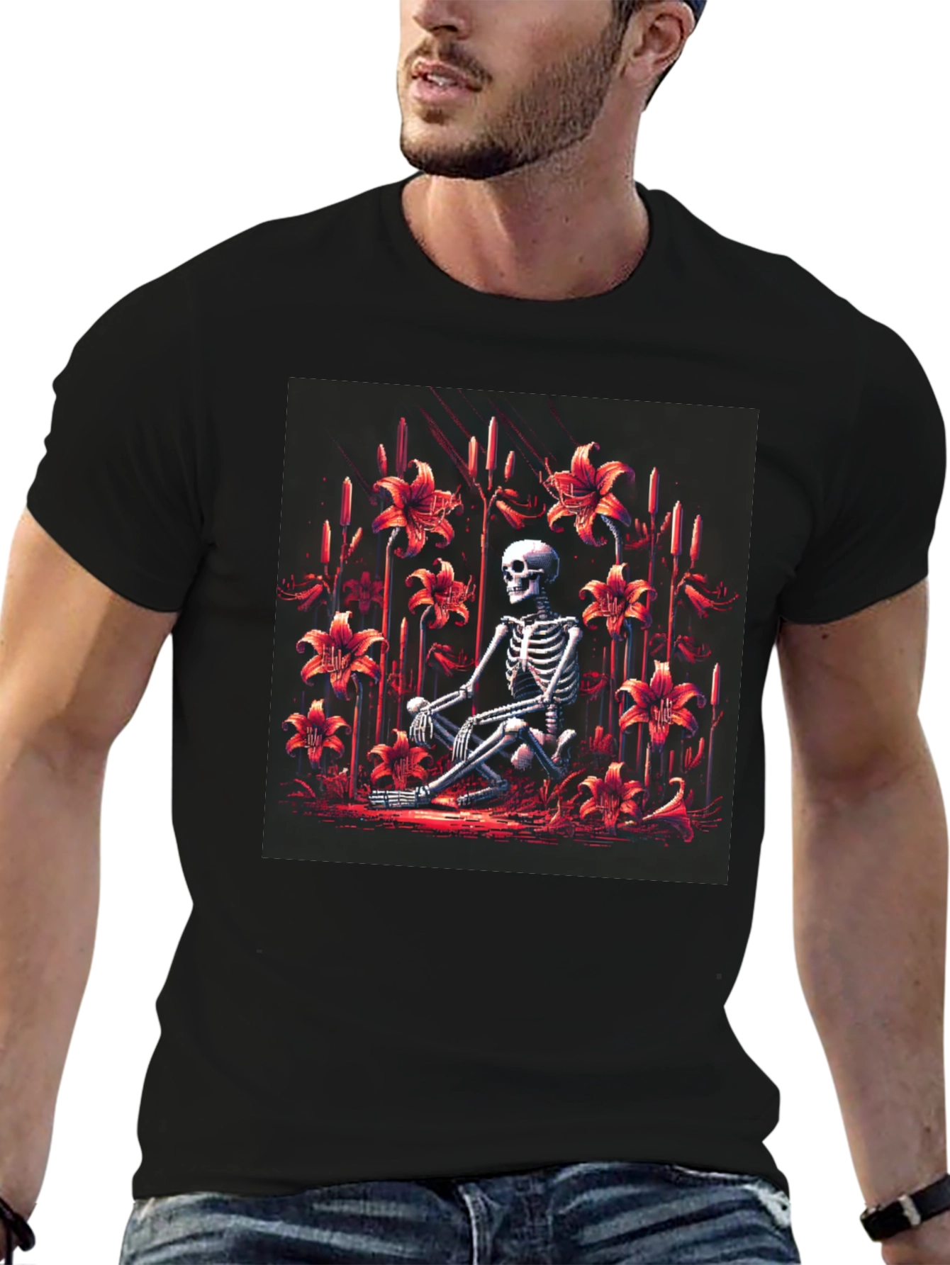 Skeleton in Floral Garden Graphic T-Shirt