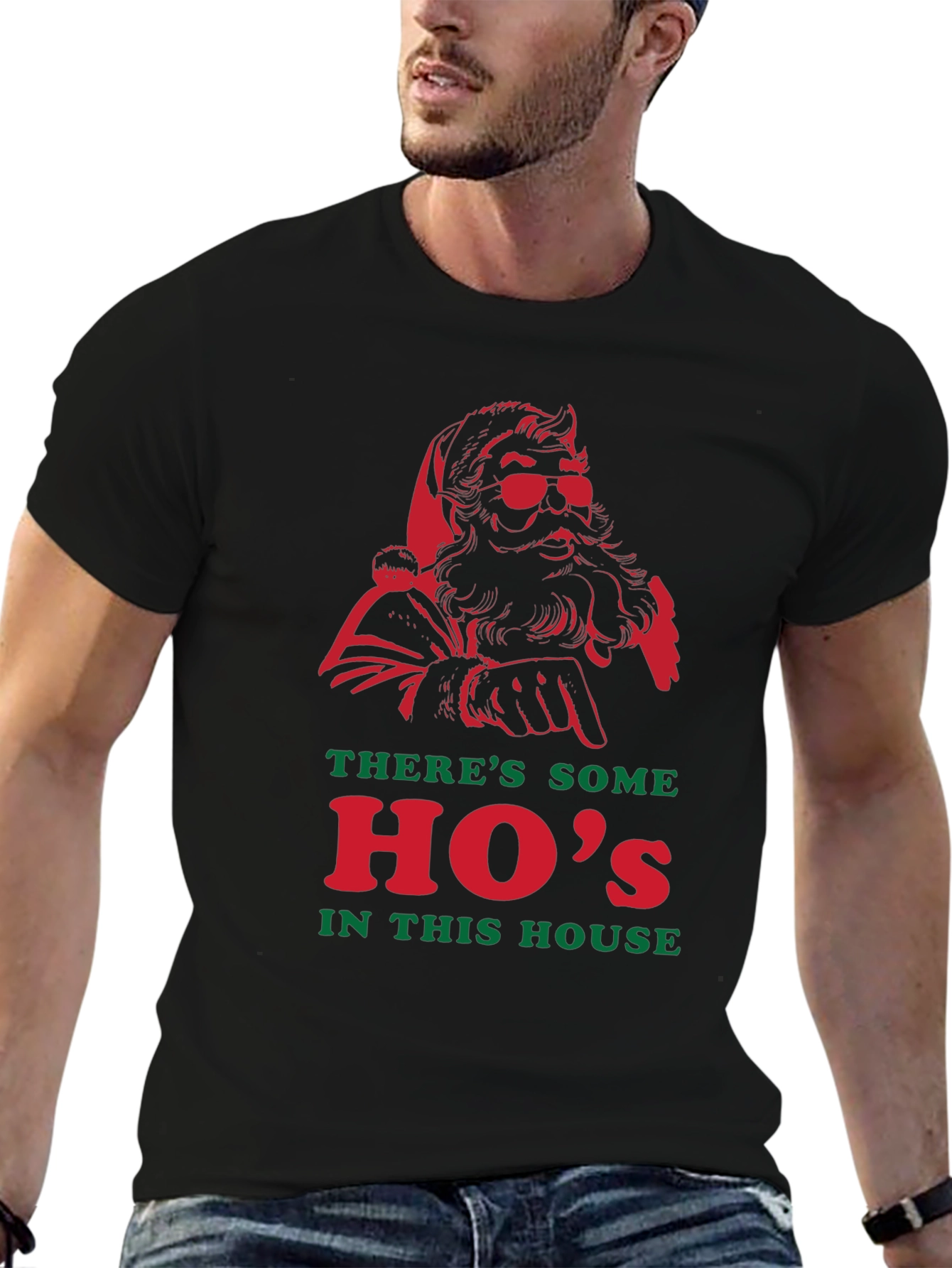 Santa Hos in This House Black T-Shirt