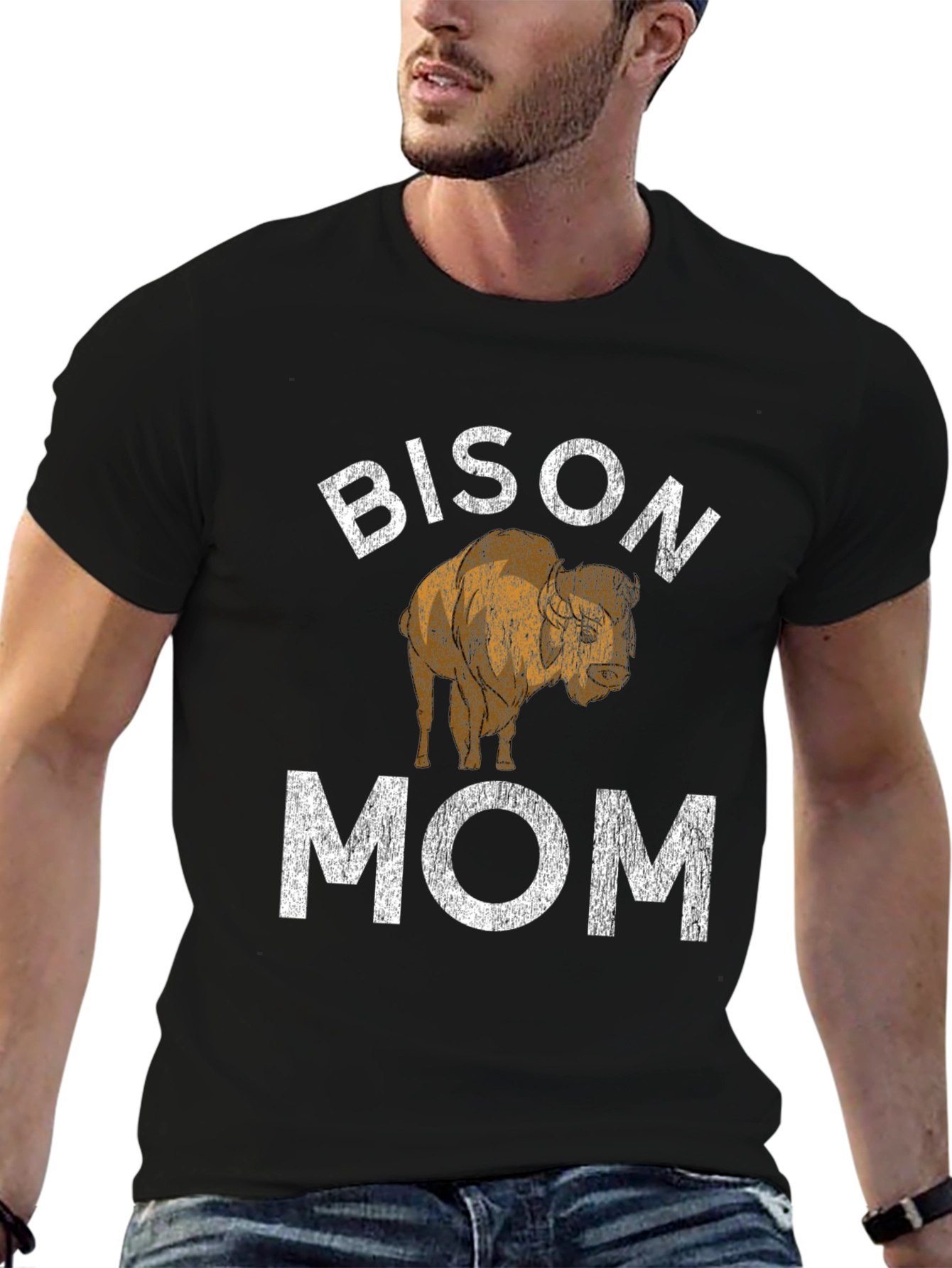 Bison Mom Graphic Tee - Black Cotton T-Shirt