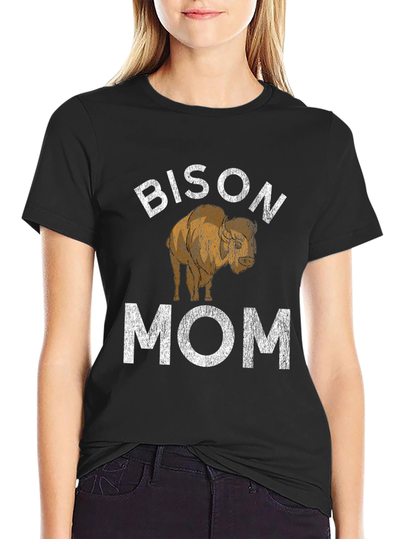 Bison Mom Graphic Tee - Black Cotton T-Shirt