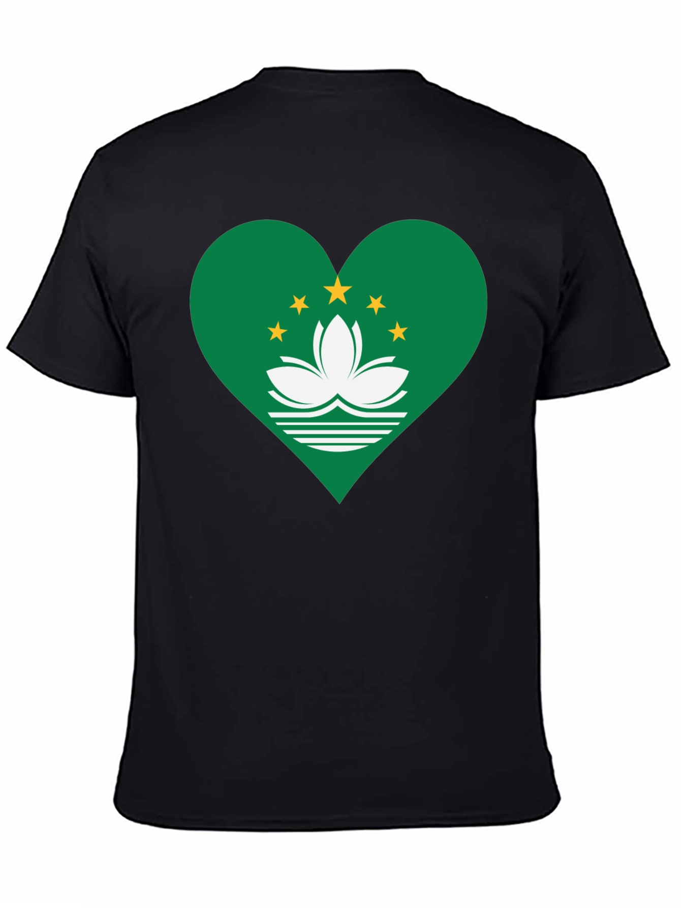 Macau Flag Heart T-Shirt - Black Cotton Blend