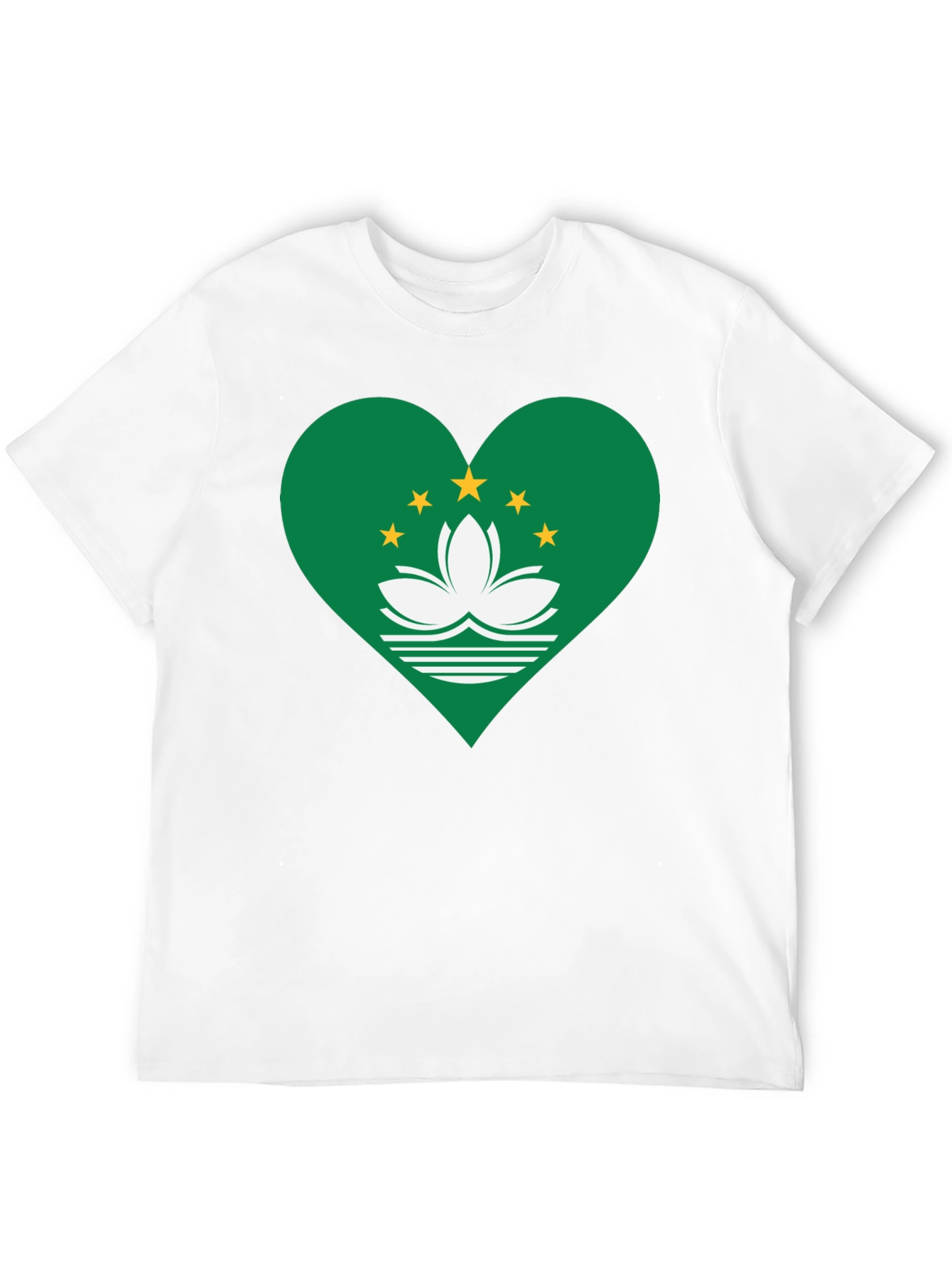 Macau Flag Heart T-Shirt - Black Cotton Blend