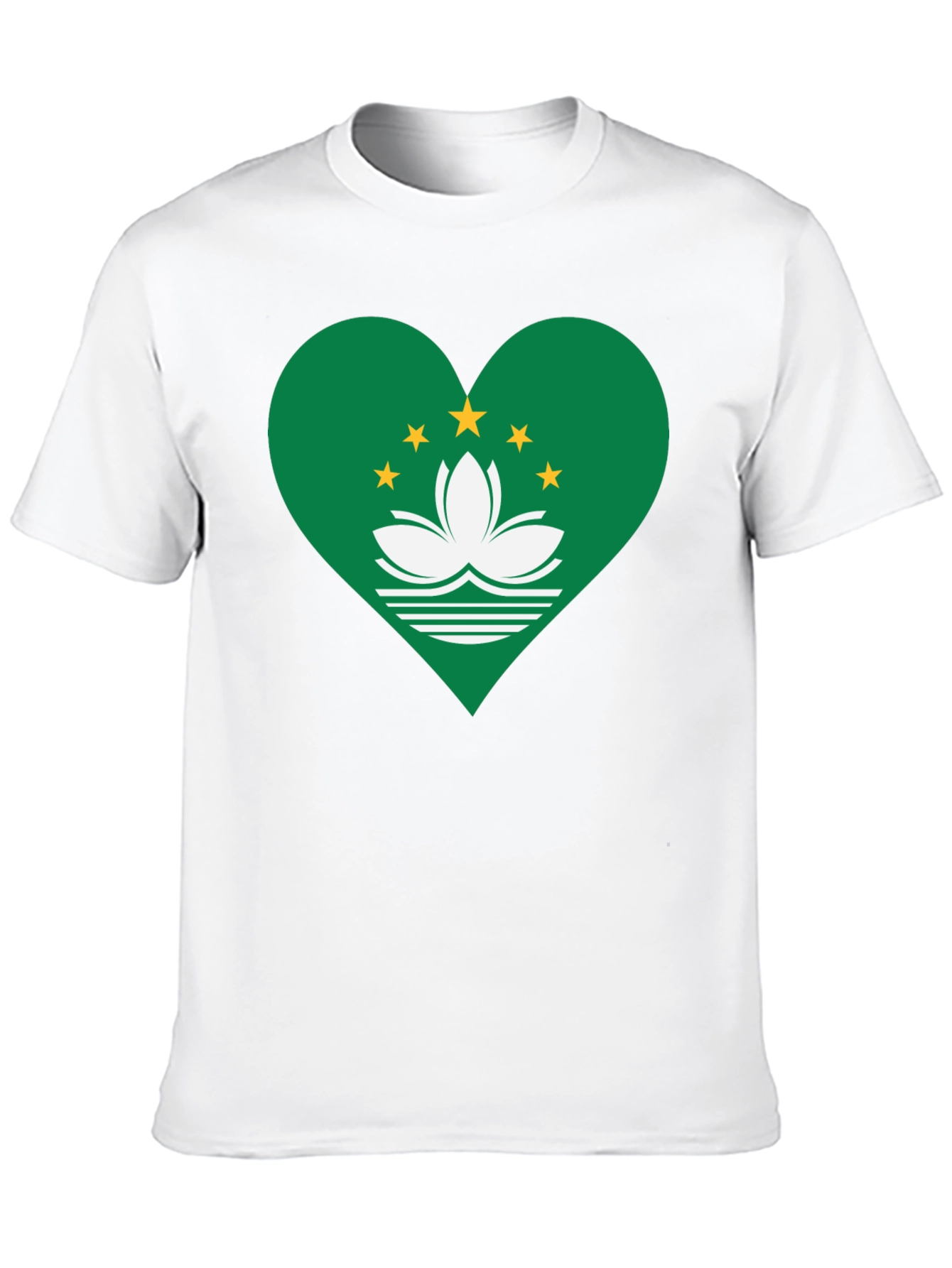 Macau Flag Heart T-Shirt - Black Cotton Blend