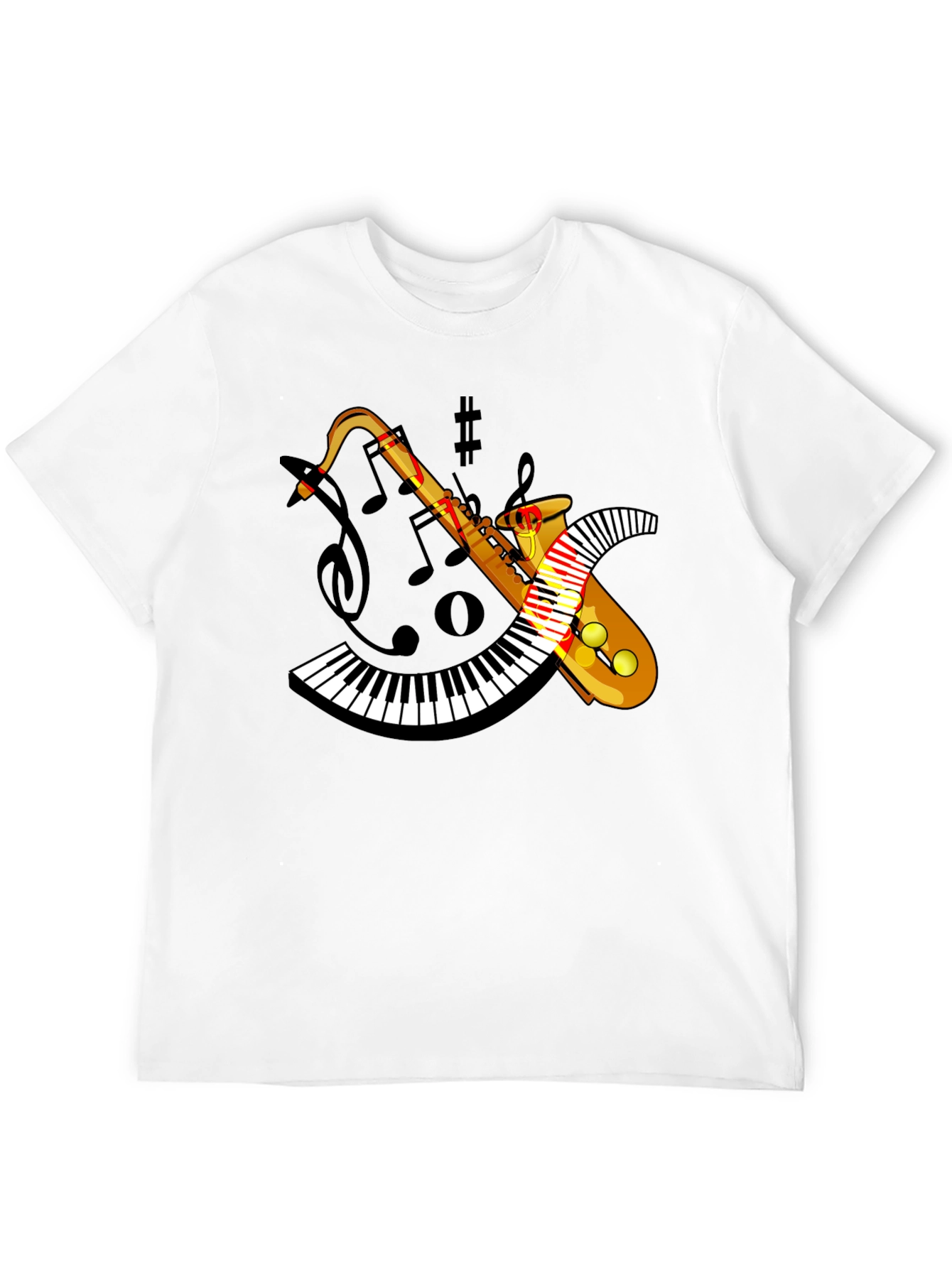 Musical Saxophone Piano T-Shirt - Black Cotton Blend