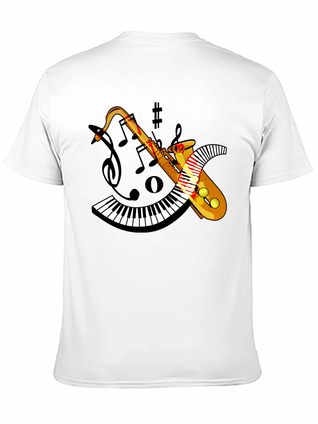 Musical Saxophone Piano T-Shirt - Black Cotton Blend
