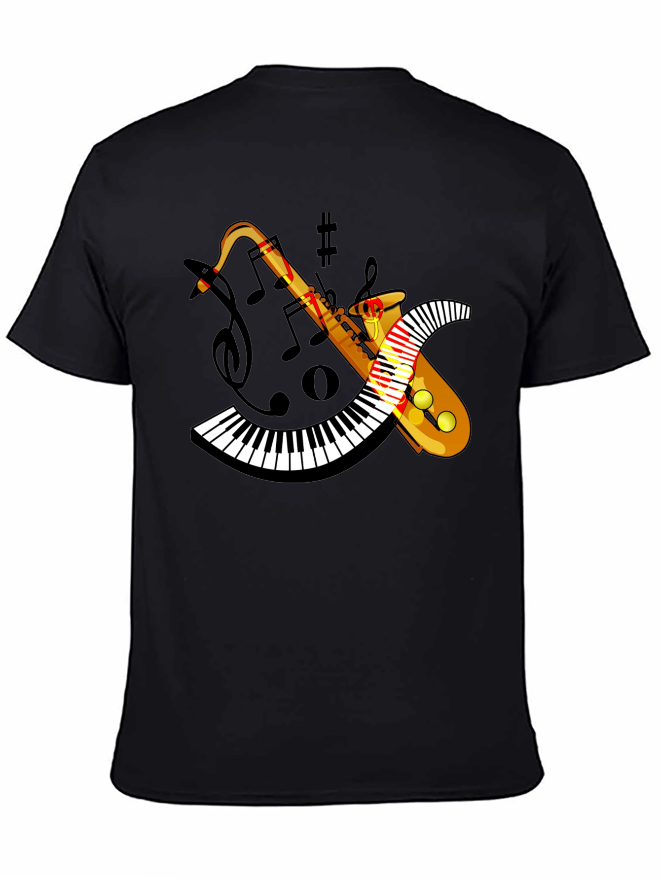 Musical Saxophone Piano T-Shirt - Black Cotton Blend