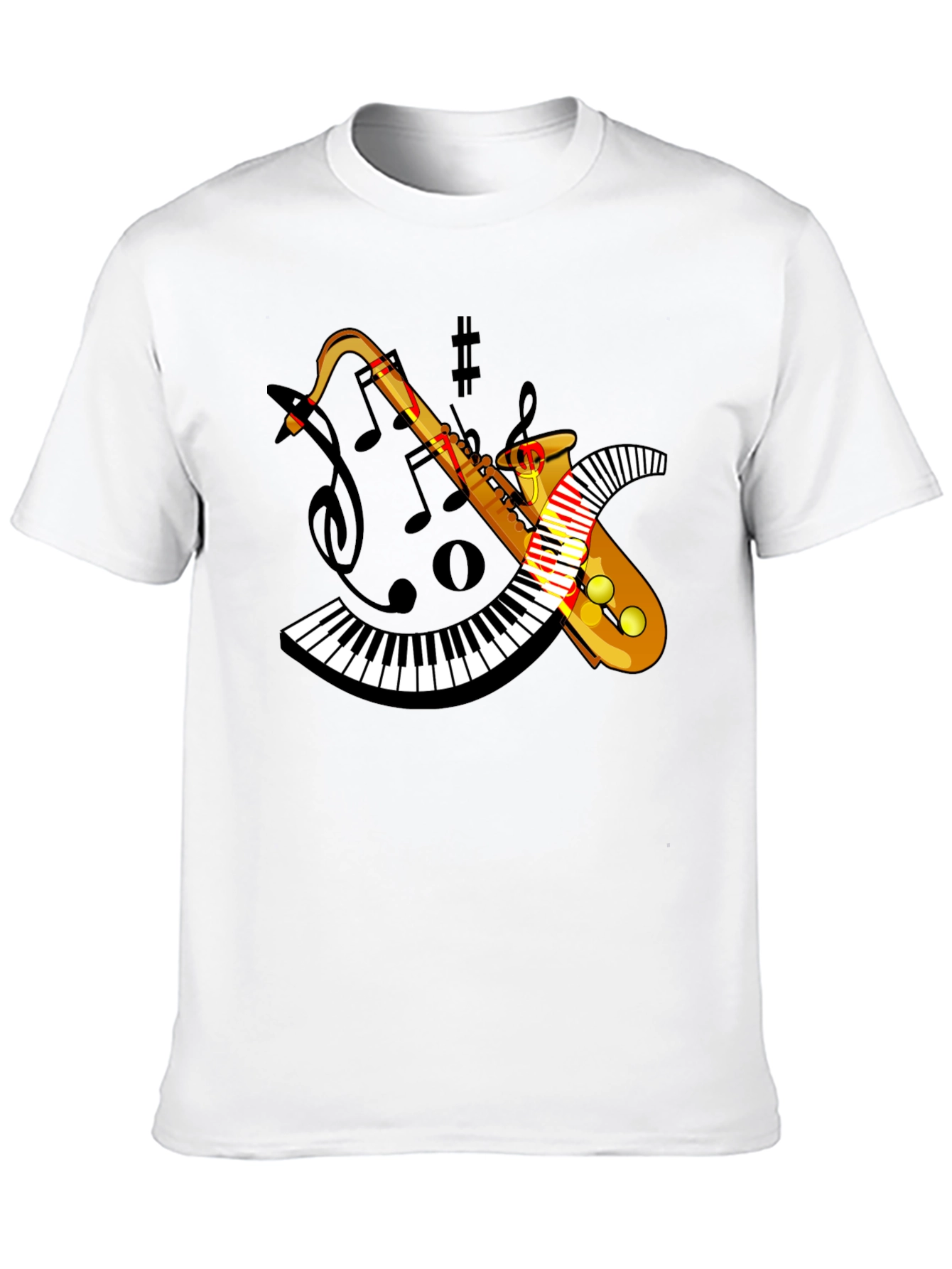 Musical Saxophone Piano T-Shirt - Black Cotton Blend