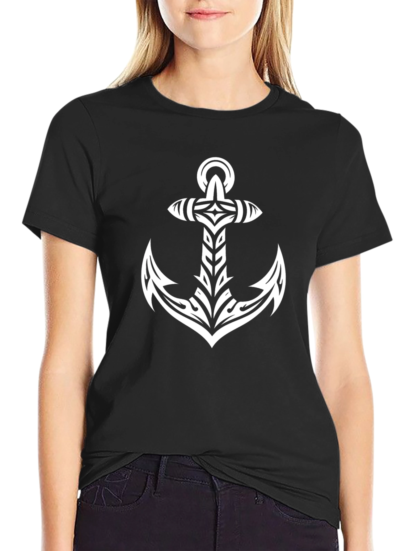 Tribal Anchor Graphic Black T-Shirt