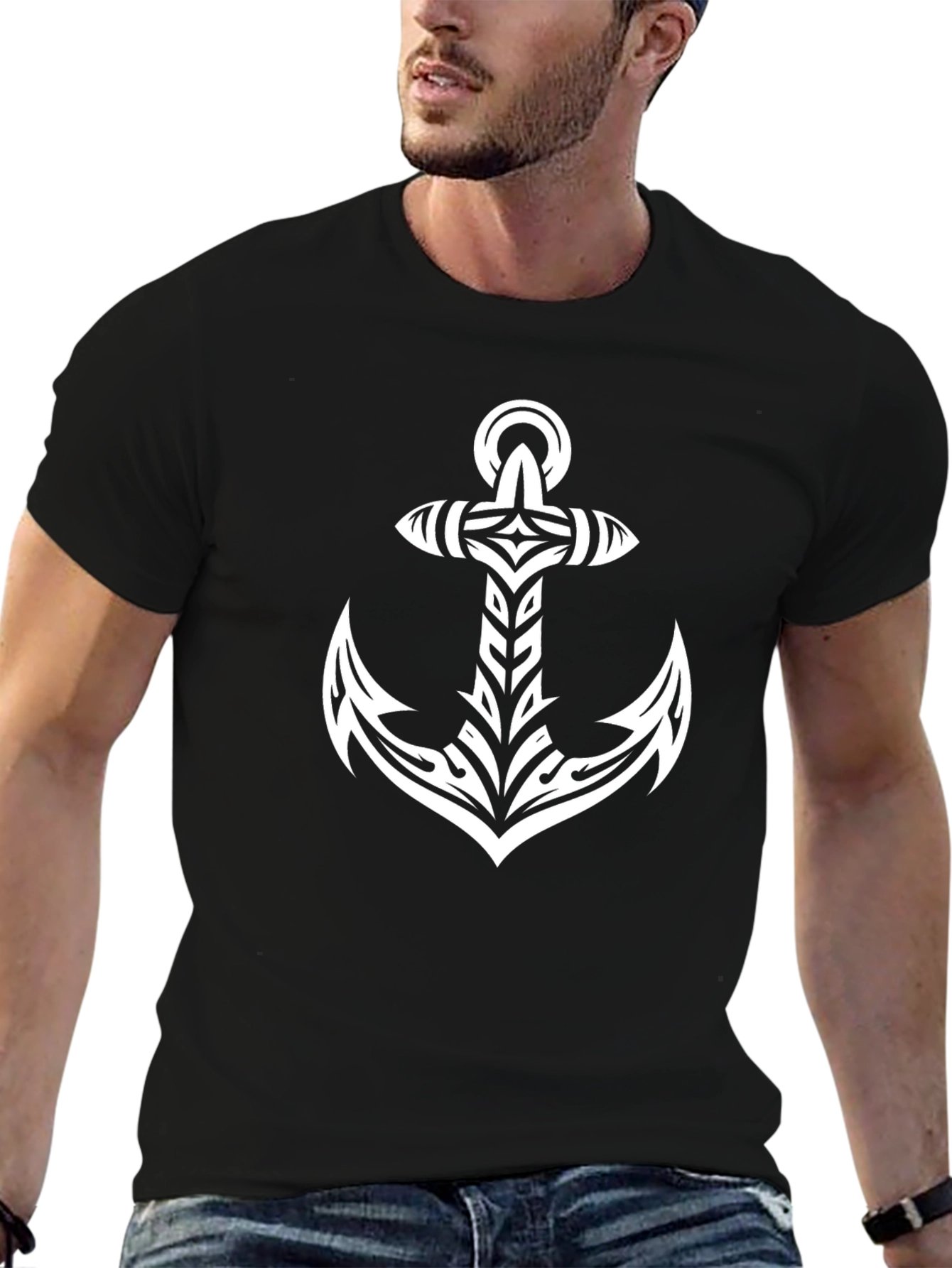 Tribal Anchor Graphic Black T-Shirt