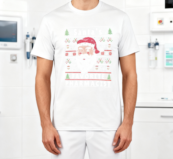 Santa's Favorite Pharmacist Christmas T-Shirt - 100% Cotton, Festive Tee for Holiday & Professional Occasions