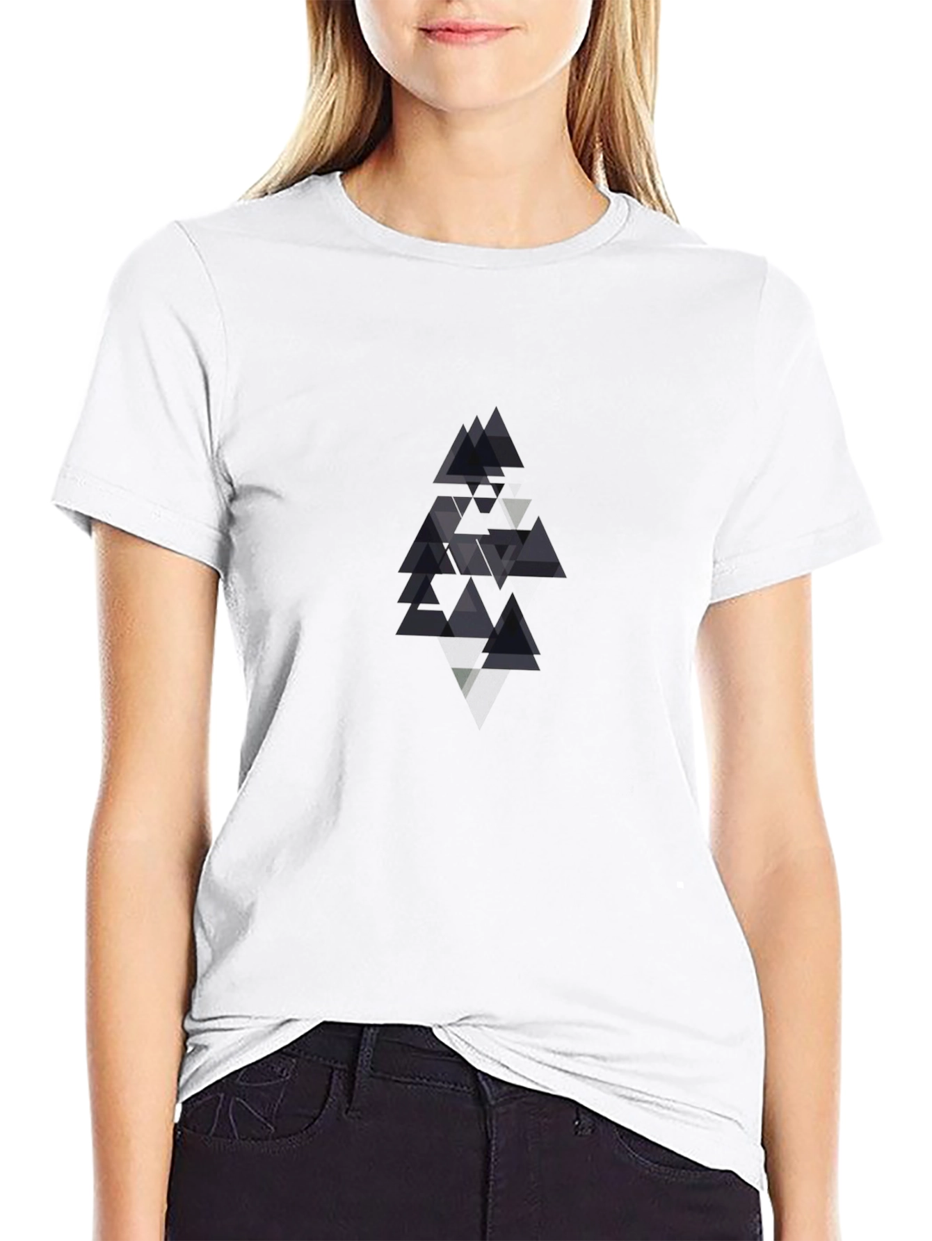 Modern Geometric Triangle Tee - Black Cotton Comfort