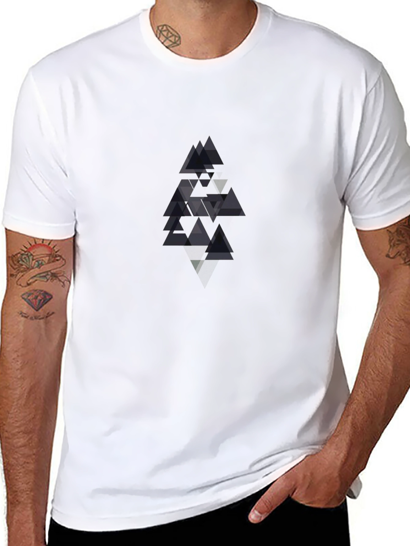 Modern Geometric Triangle Tee - Black Cotton Comfort