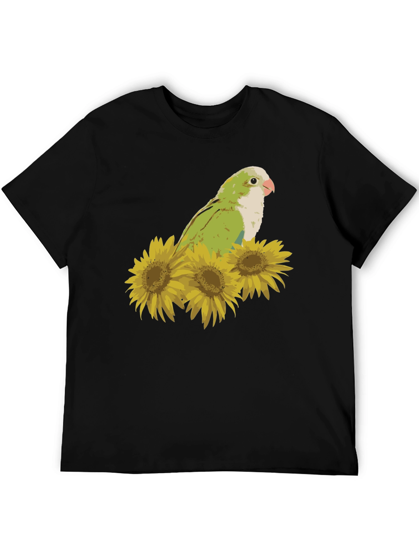 Parrot & Sunflower Graphic Tee - Unisex Black T-Shirt