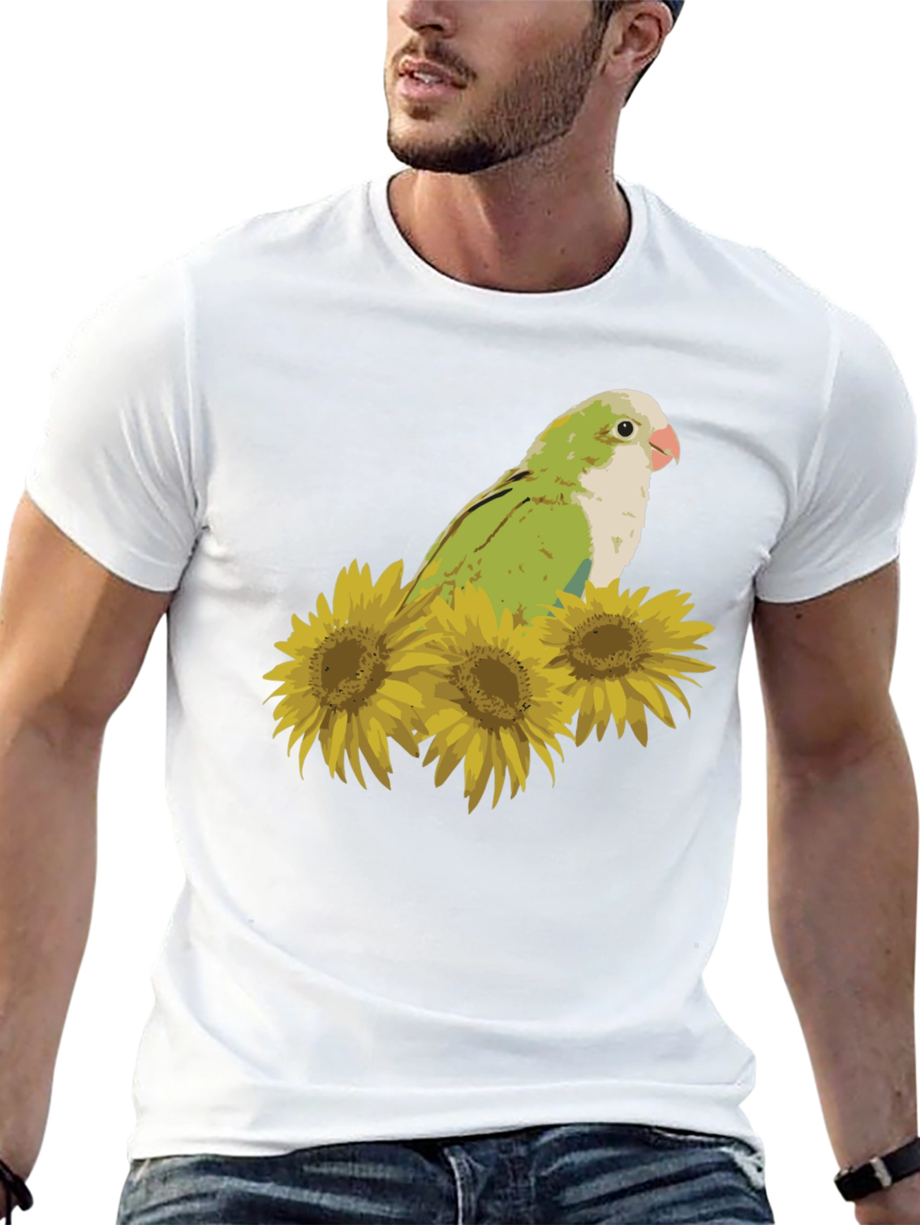 Parrot & Sunflower Graphic Tee - Unisex Black T-Shirt